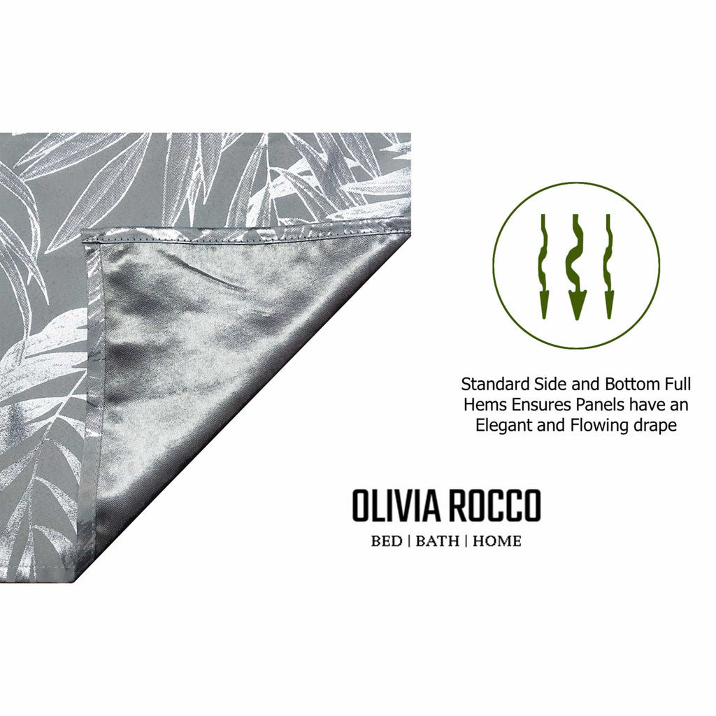 OLIVIA ROCCO Leaf Silver Sparkle Blackout Curtains Super Soft Thermal Insulated Eyelet