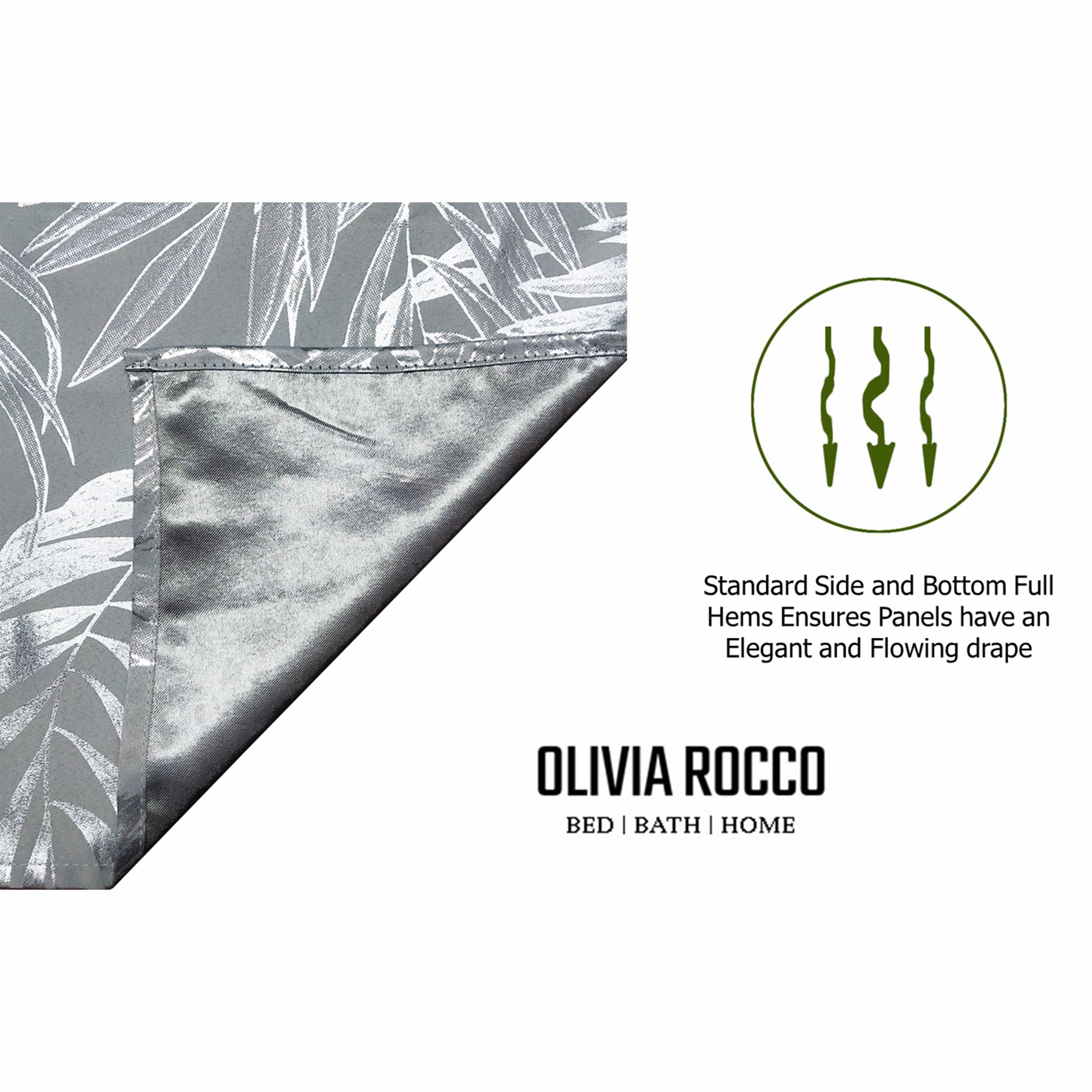OLIVIA ROCCO Leaf Silver Sparkle Blackout Curtains Super Soft Thermal Insulated Eyelet