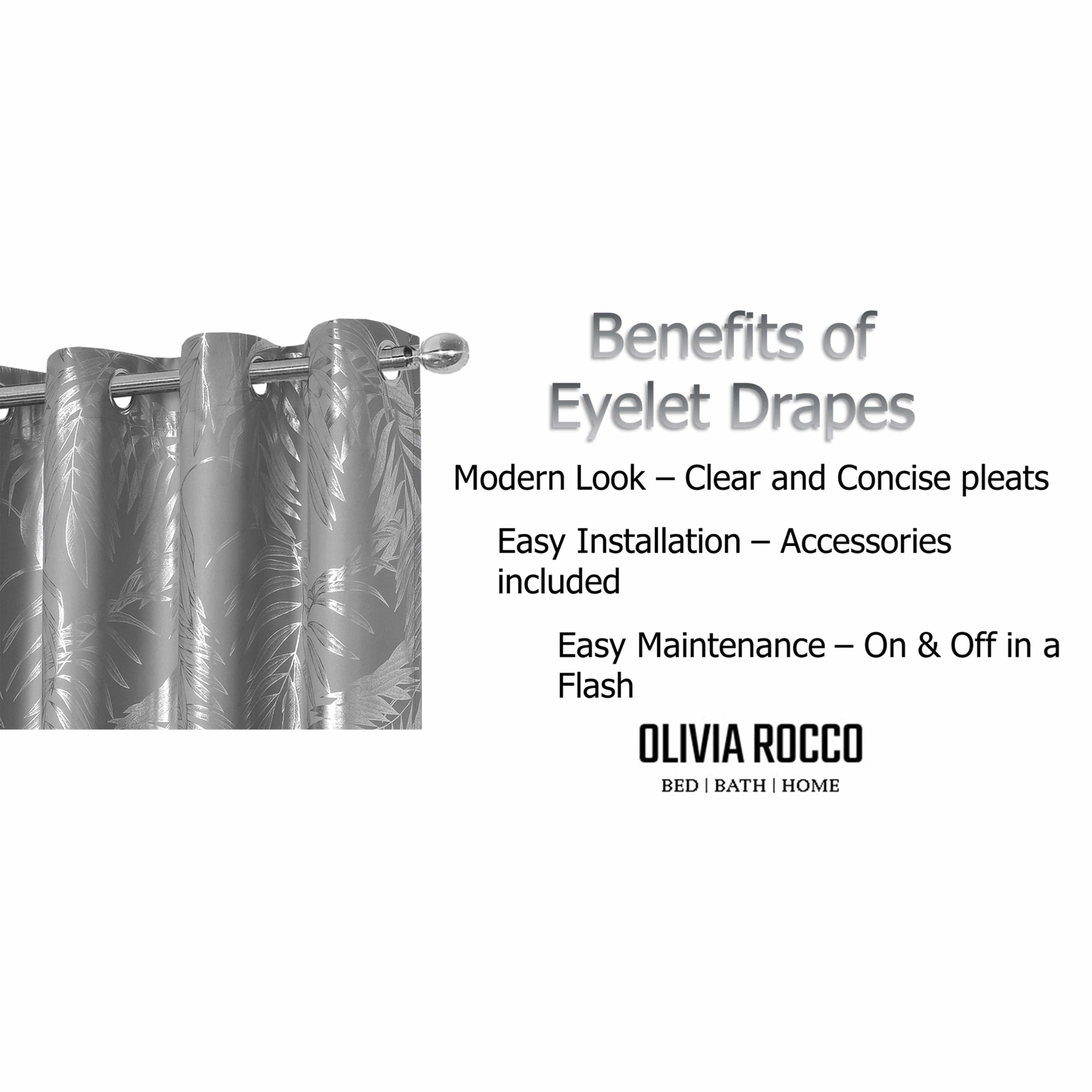 OLIVIA ROCCO Leaf Silver Sparkle Blackout Curtains Super Soft Thermal Insulated Eyelet