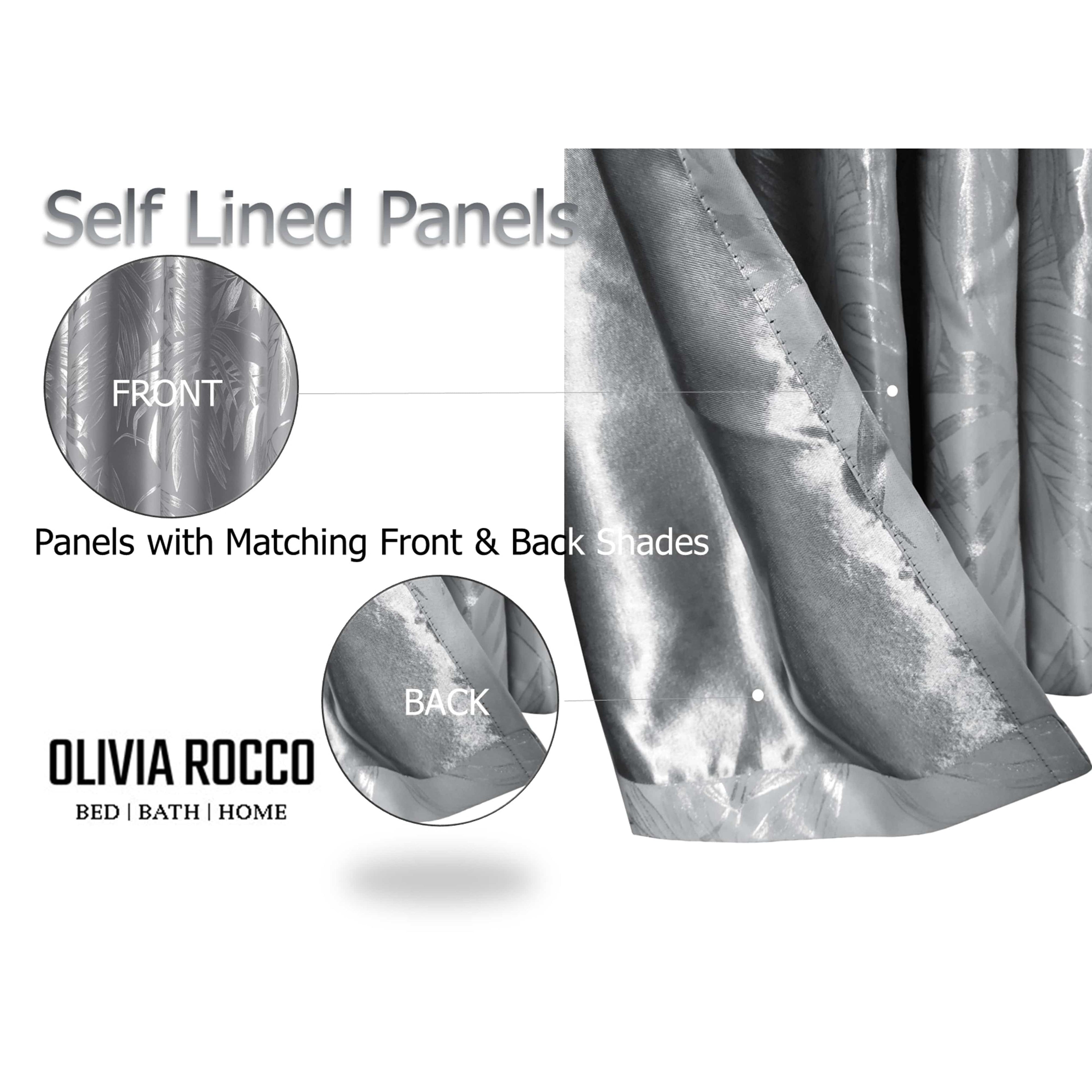 OLIVIA ROCCO Leaf Silver Sparkle Blackout Curtains Super Soft Thermal Insulated Eyelet
