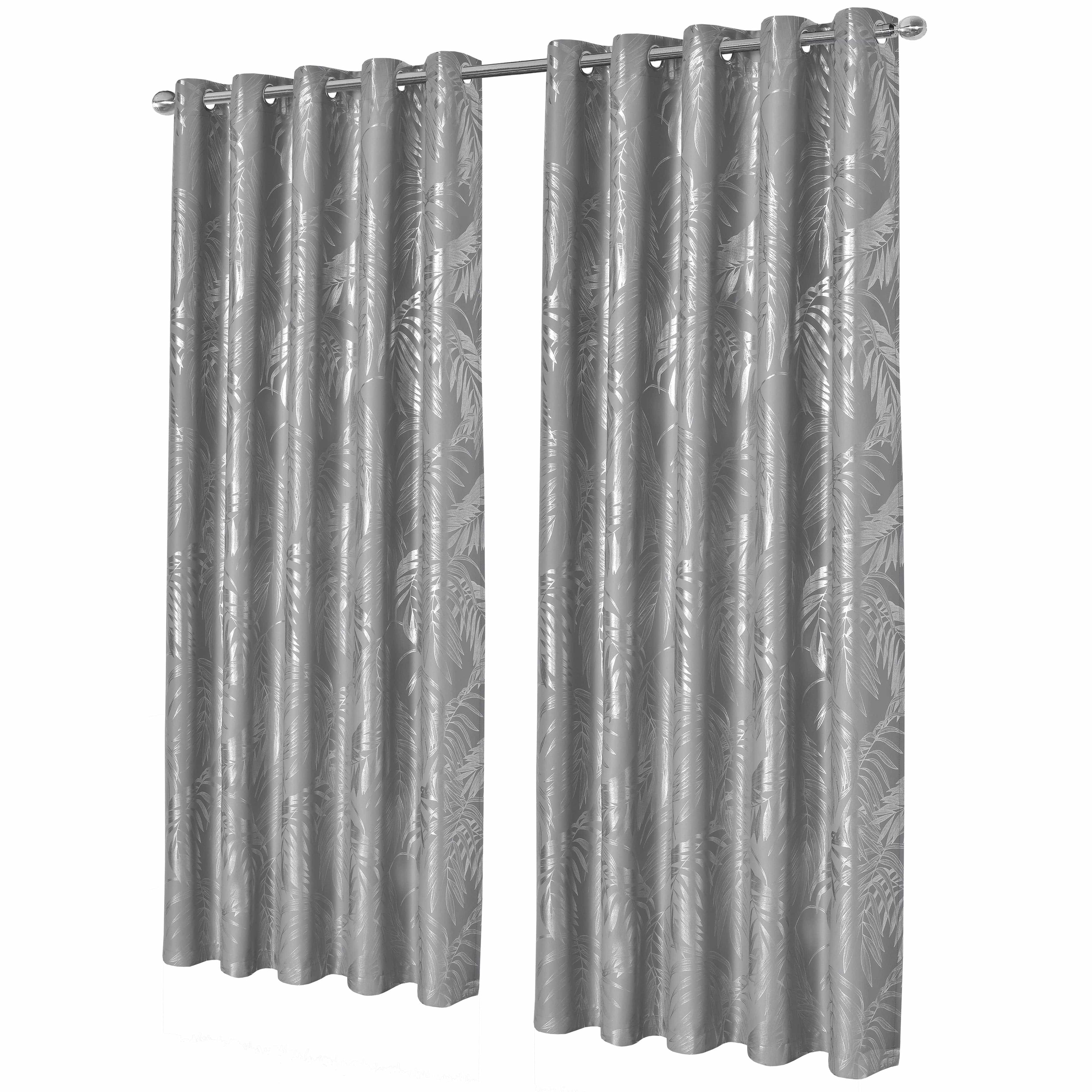 OLIVIA ROCCO Leaf Silver Sparkle Blackout Curtains Super Soft Thermal Insulated Eyelet