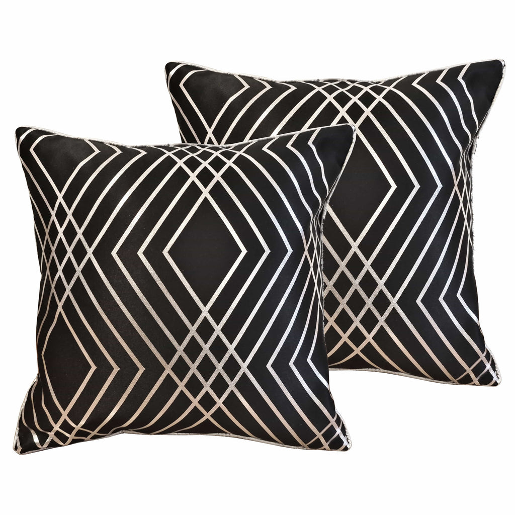 OLIVIA ROCCO Geo Sparkle Cushion Covers 2 Pack Geometric Decorative Pillow Cases Black Hotel-Style Sofa or Bed Accent
