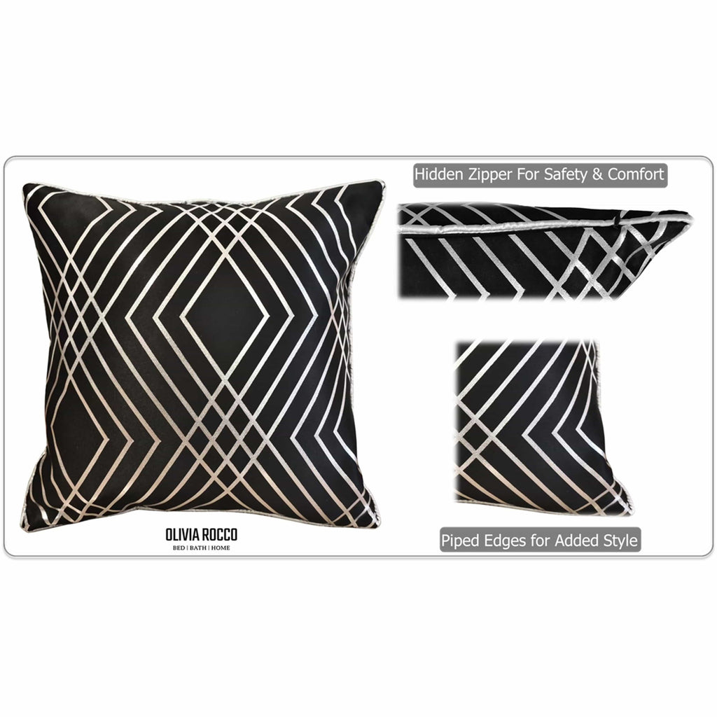 OLIVIA ROCCO Geo Sparkle Cushion Covers 2 Pack Geometric Decorative Pillow Cases Black Hotel-Style Sofa or Bed Accent