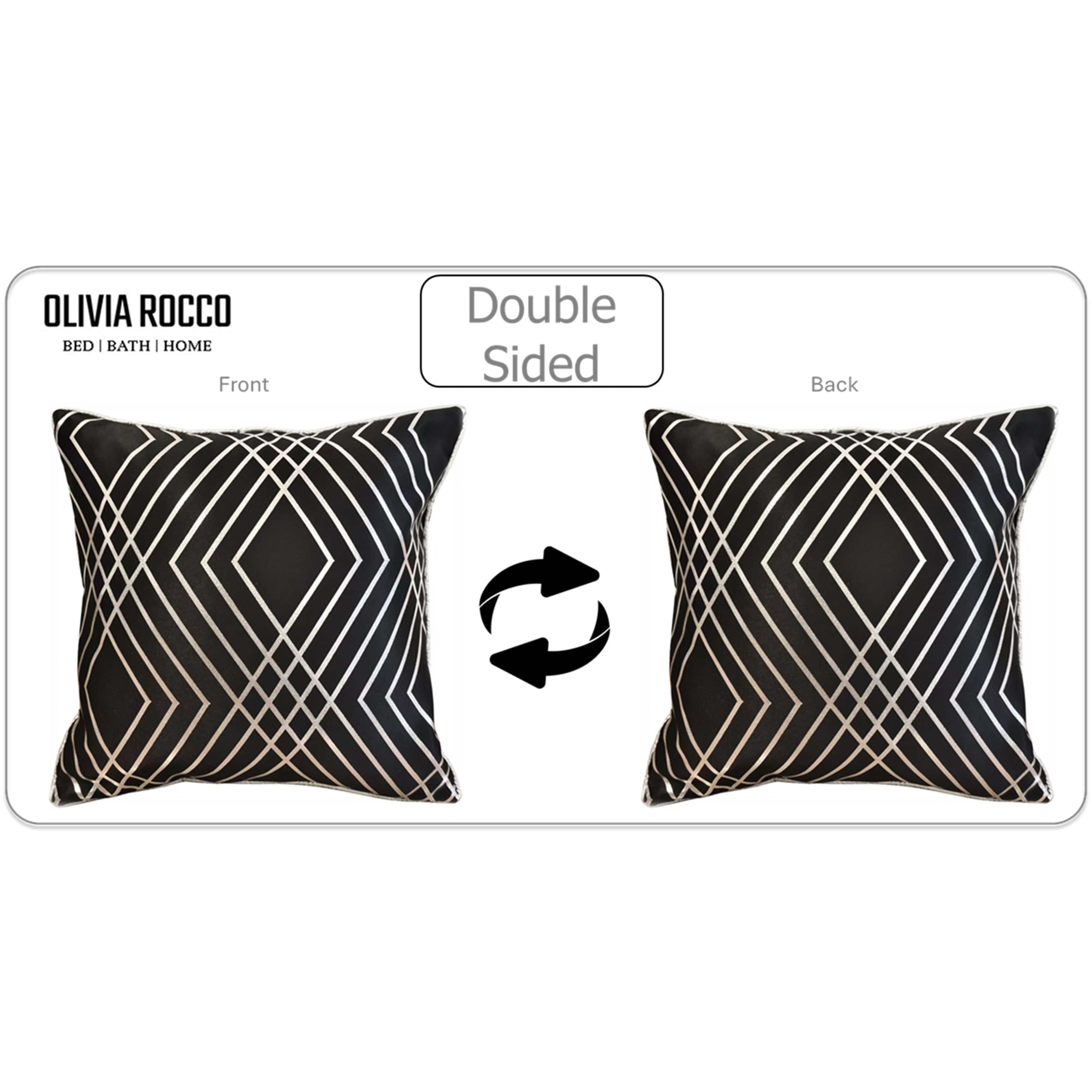 OLIVIA ROCCO Geo Sparkle Cushion Covers 2 Pack Geometric Decorative Pillow Cases Black Hotel-Style Sofa or Bed Accent