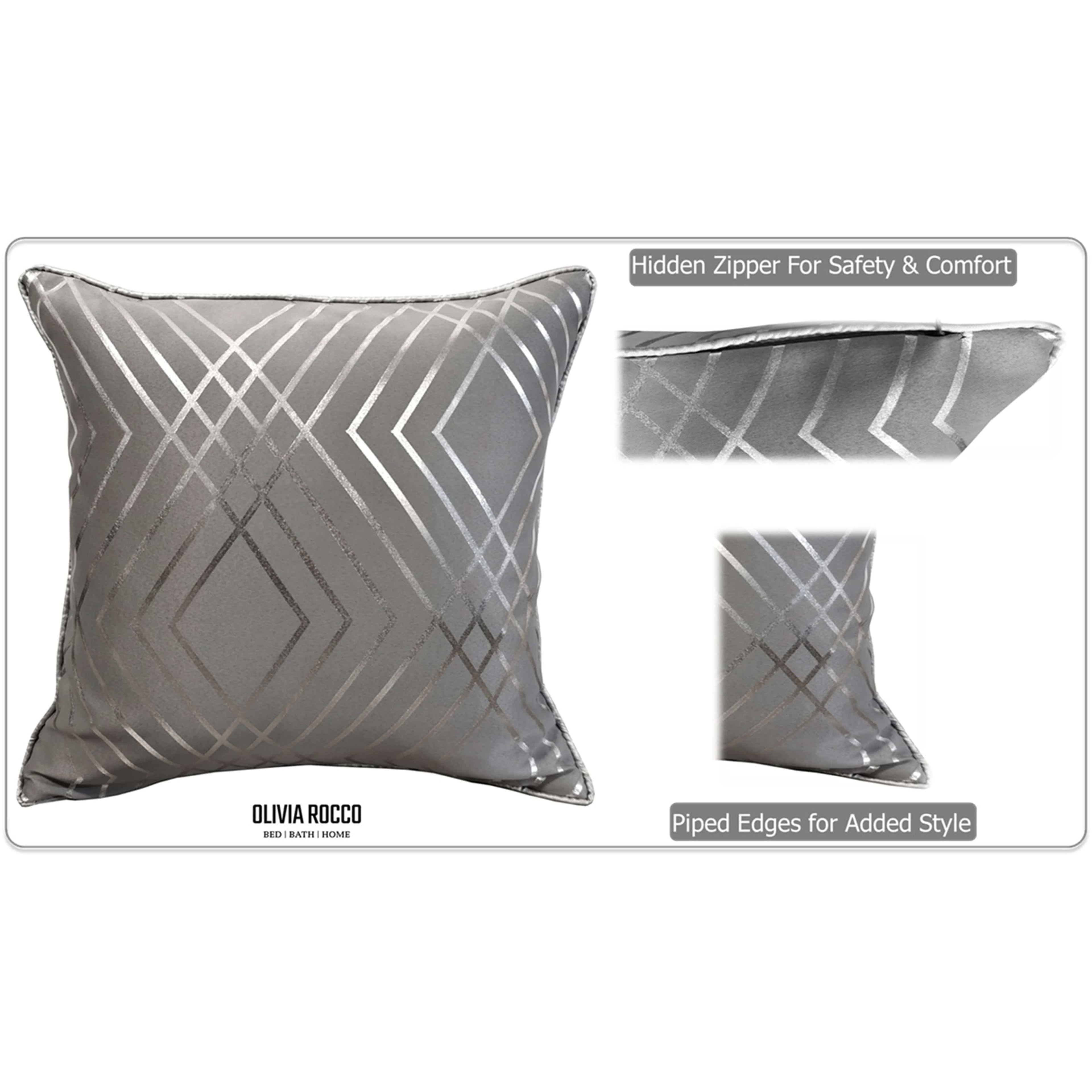 OLIVIA ROCCO Geo Sparkle Geometric Silver Cushion Covers 2 Pack For Sofa Bedroom Refresh Sofa Accent