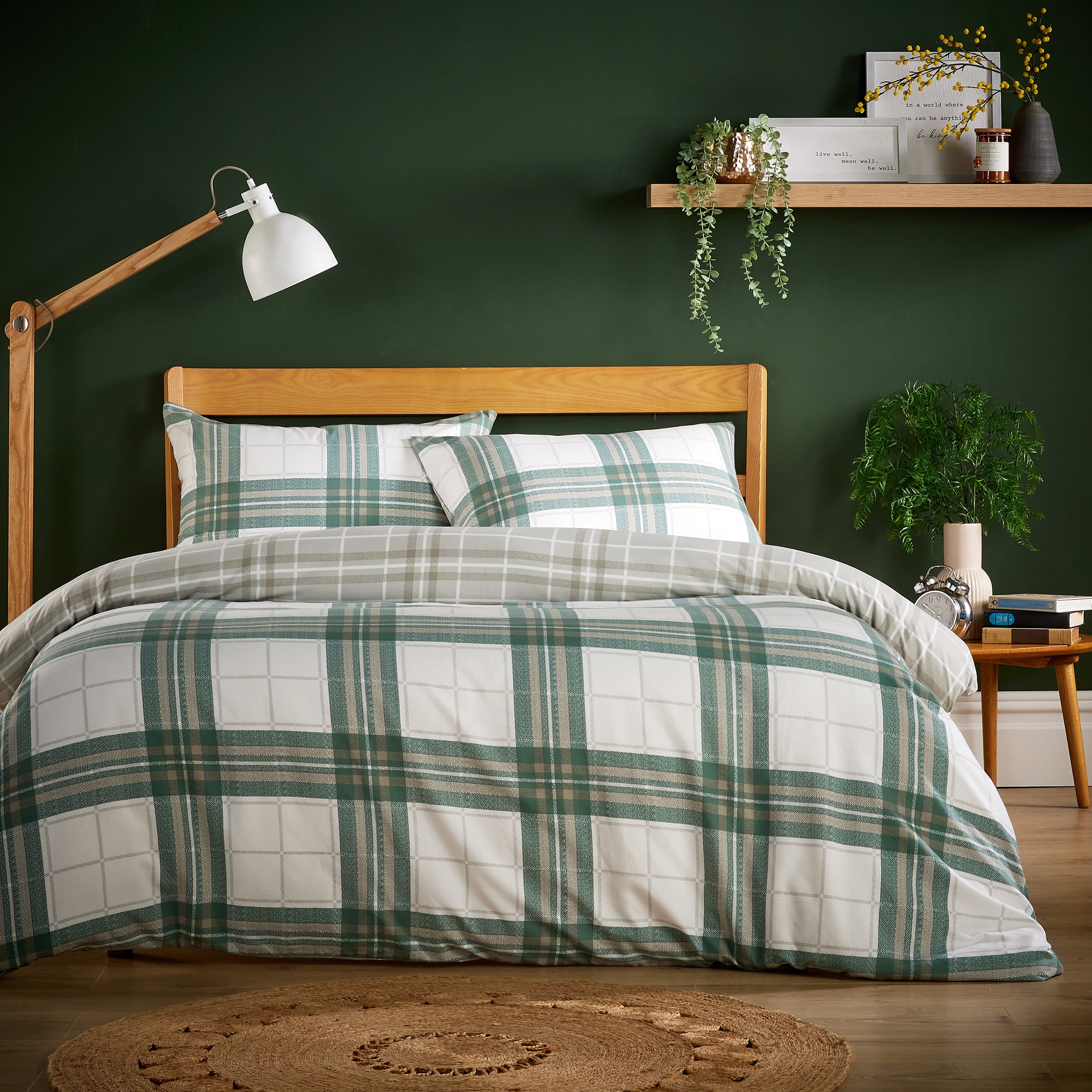 OLIVIA ROCCO Alba Sage Green Super Soft Flannel Duvet Cover Set With Pillowcases Easy Care