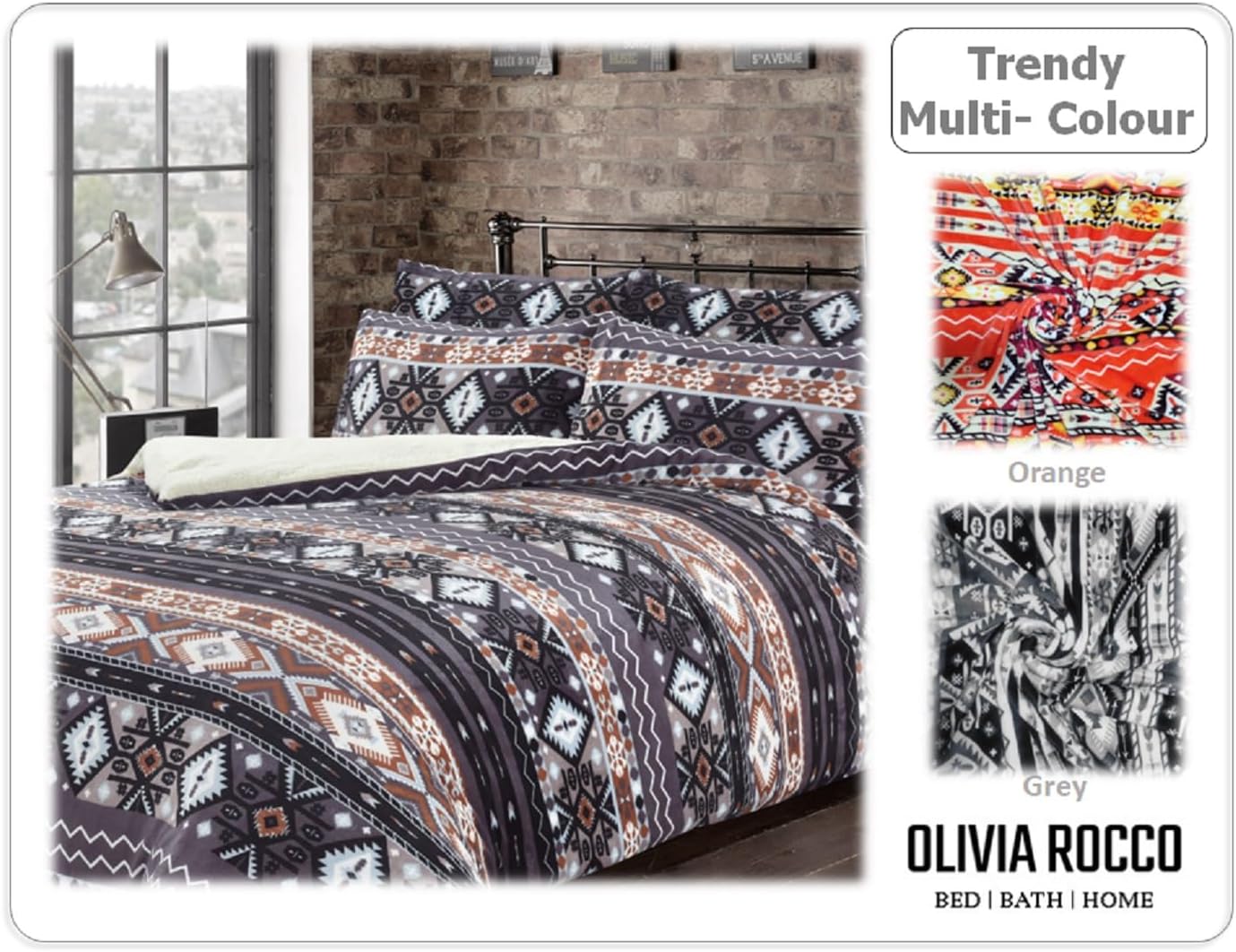 OLIVIA ROCCO Aztec Print Teddy Duvet Set With Reversible Sherpa Fleece Fur Luxurious