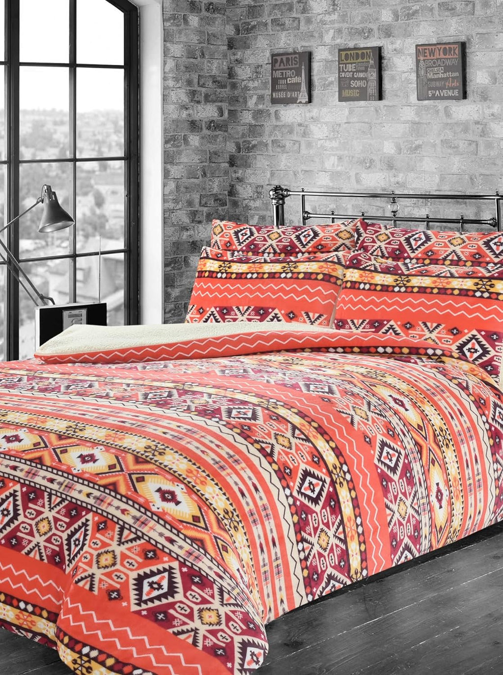 OLIVIA ROCCO Aztec Print Teddy Duvet Set With Reversible Sherpa Fleece Fur Luxurious