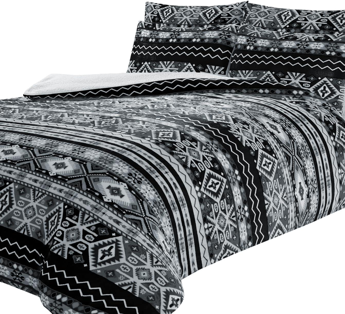OLIVIA ROCCO Aztec Print Teddy Duvet Set With Reversible Sherpa Fleece Fur Luxurious