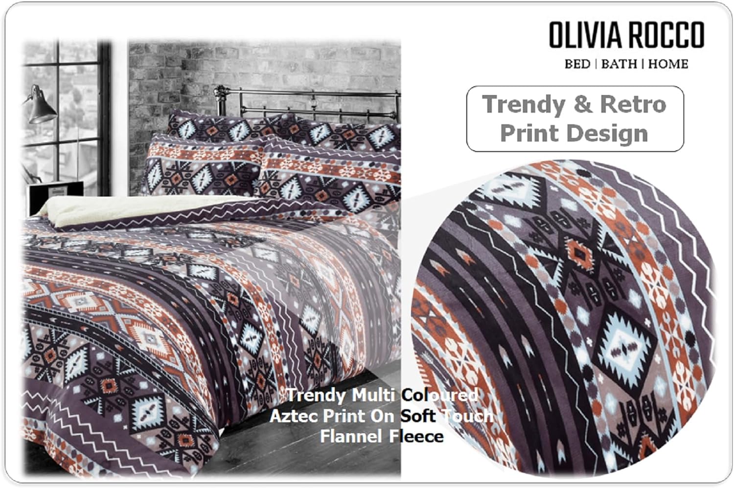 OLIVIA ROCCO Aztec Print Teddy Duvet Set With Reversible Sherpa Fleece Fur Luxurious