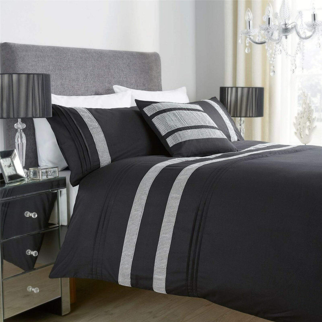 OLIVIA ROCCO Diamante Glitz Cotton Rich Duvet Set With Handwoven Crystal Detailing