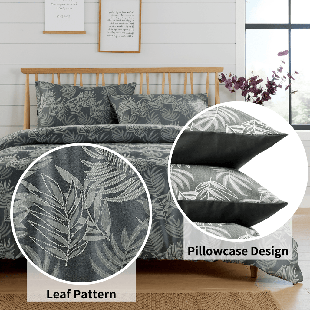 OLIVIA ROCCO Leaf Jacquard Reversible Duvet Cover Sets Grey And Pink Cotton Blend Eco