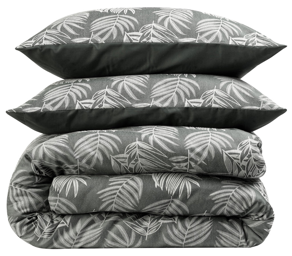 OLIVIA ROCCO Leaf Jacquard Reversible Duvet Cover Sets Grey And Pink Cotton Blend Eco