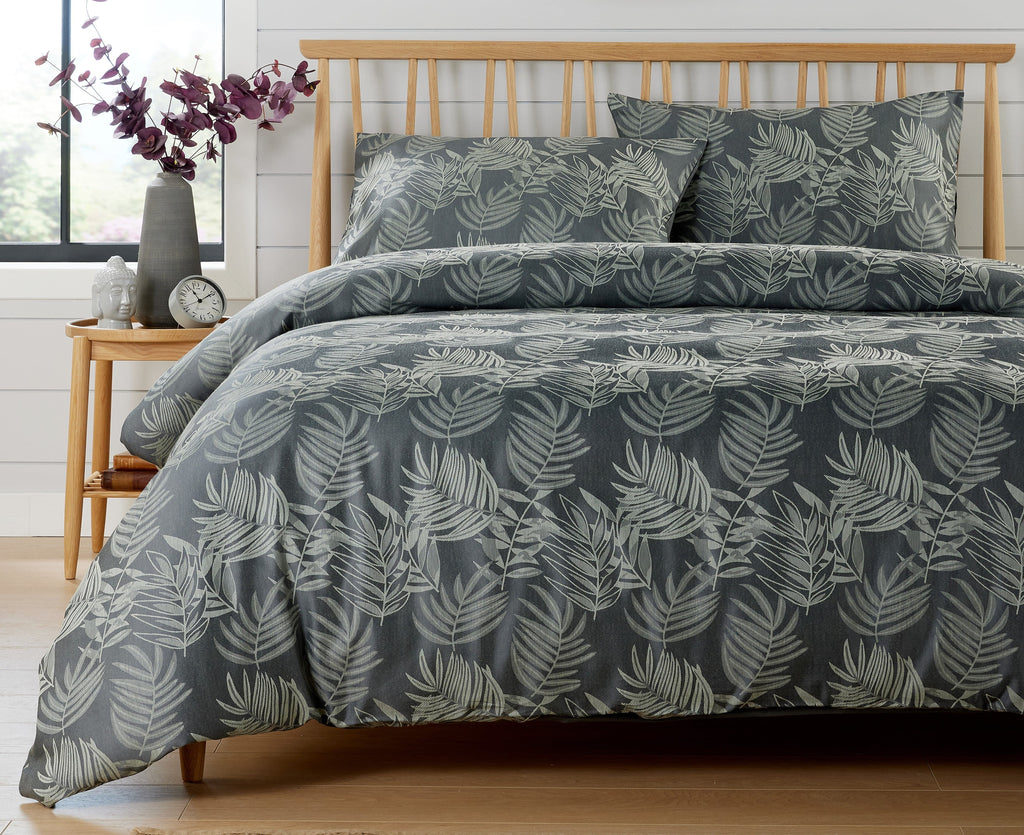 OLIVIA ROCCO Leaf Jacquard Reversible Duvet Cover Sets Grey And Pink Cotton Blend Eco