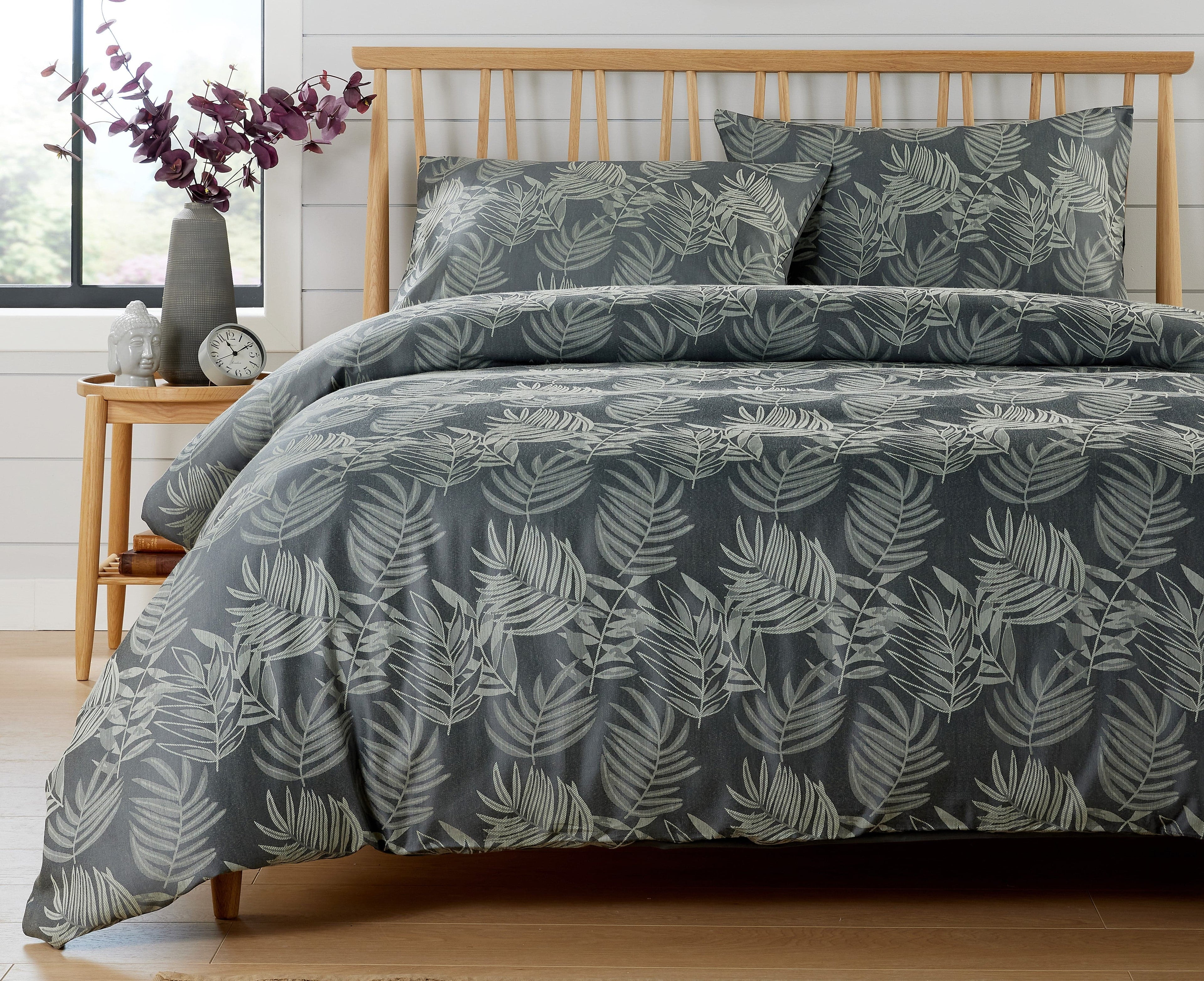 OLIVIA ROCCO Leaf Jacquard Reversible Duvet Cover Sets Grey And Pink Cotton Blend Eco