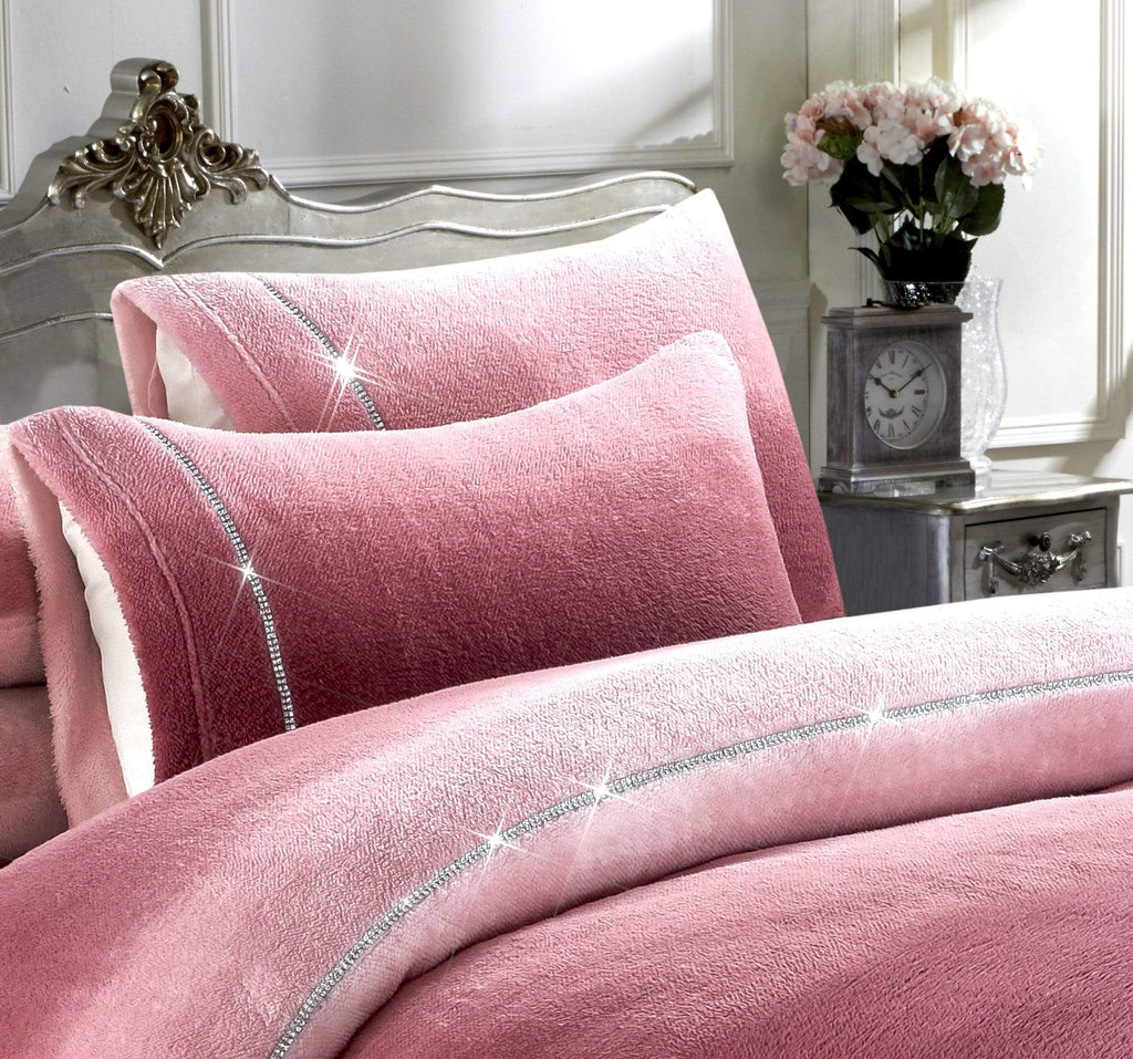 OLIVIA ROCCO Ombre Teddy Fleece Duvet Set With Diamante Detailing Two-Tone Luxury Bedding