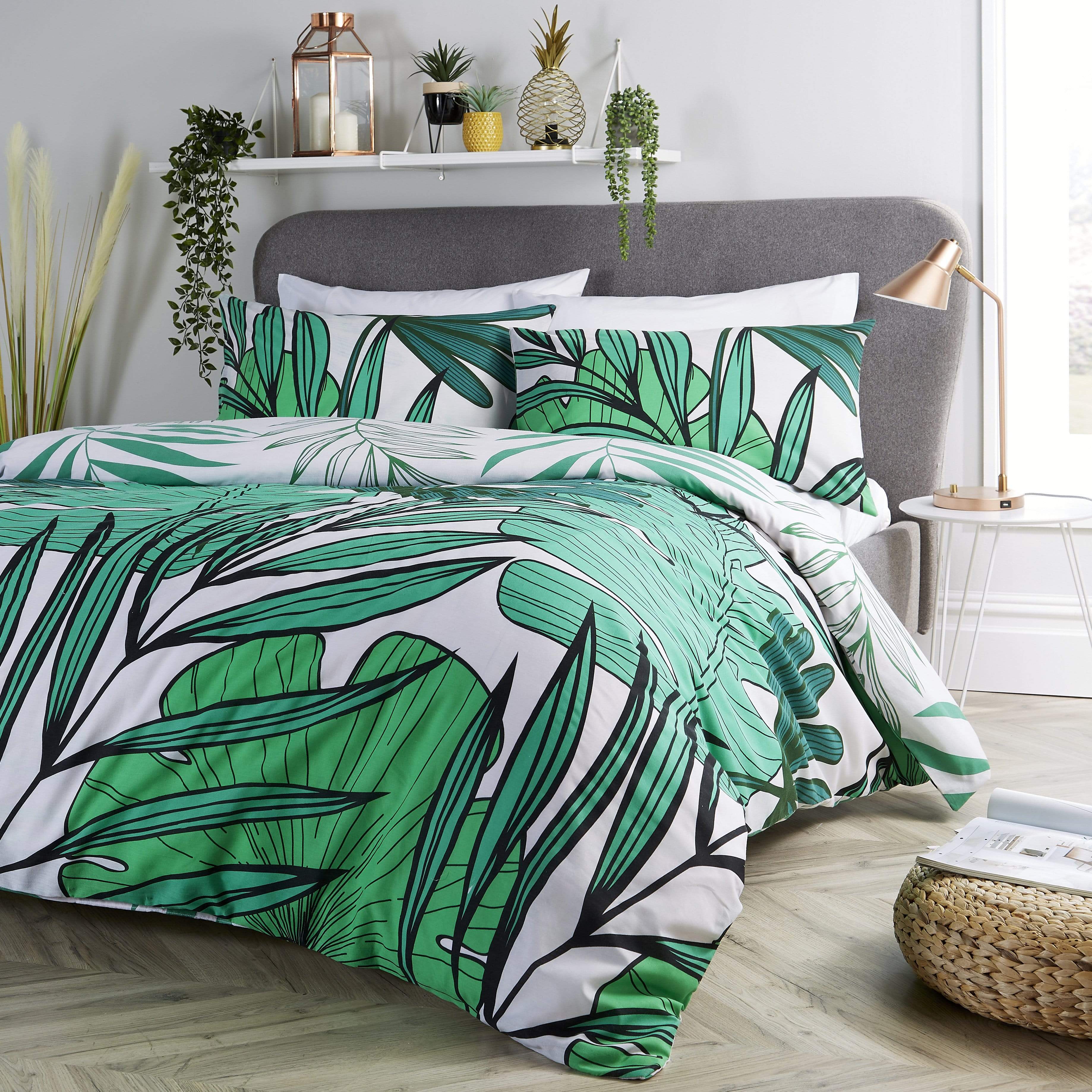 OLIVIA ROCCO Tropical Leaf Reversible Duvet Set Cotton Rich Bedding for Single Double