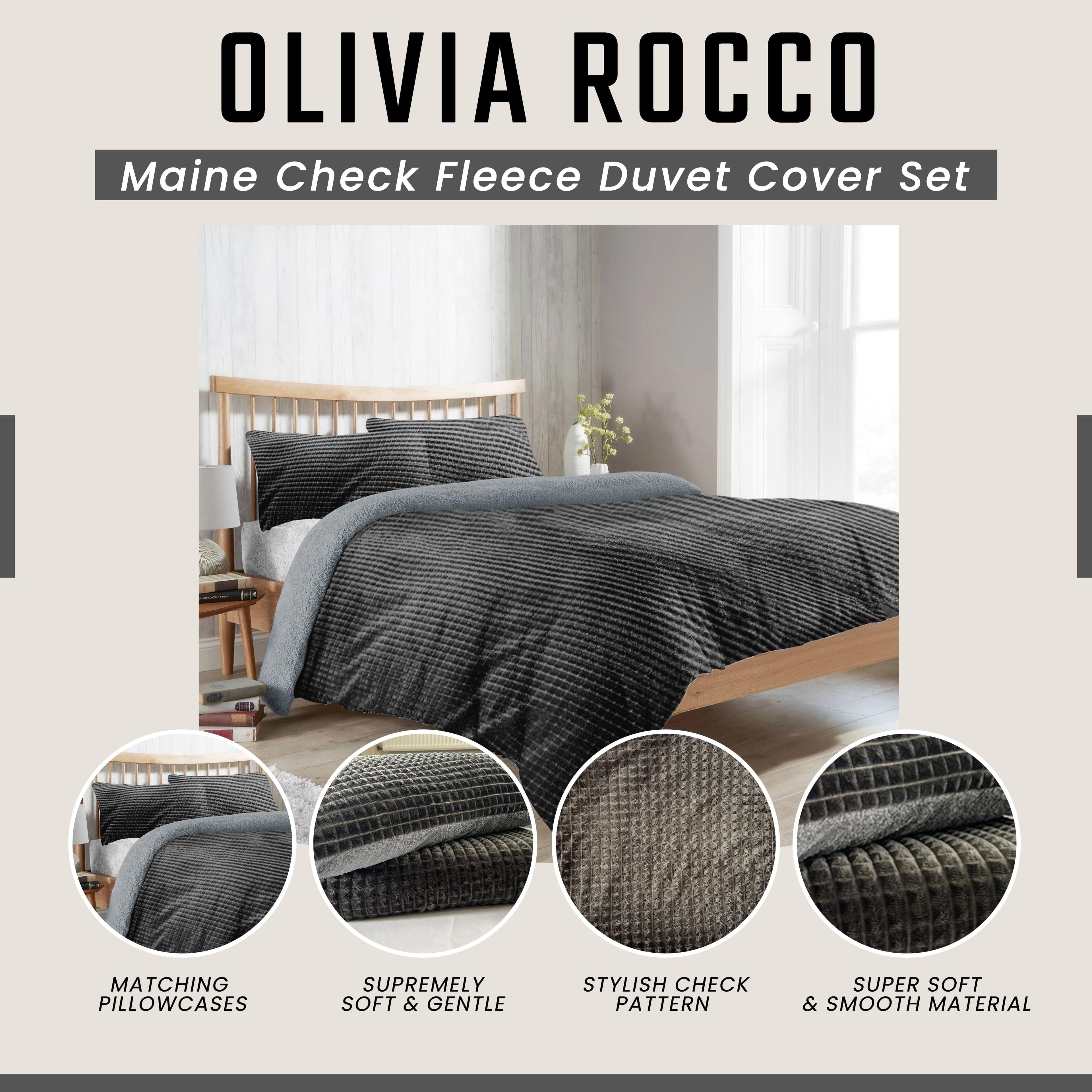 OLIVIA ROCCO Maine Check Fleece Duvet Cover Set Reversible With Pillowcases Super Soft