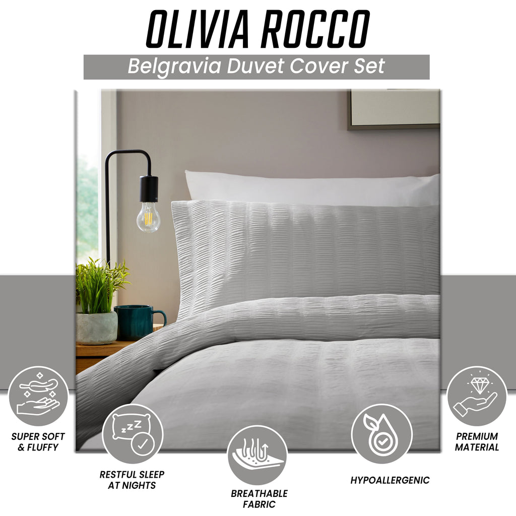 OLIVIA ROCCO Belgravia Grey Microfibre Duvet Cover Set With Pillowcases Soft Easy Care