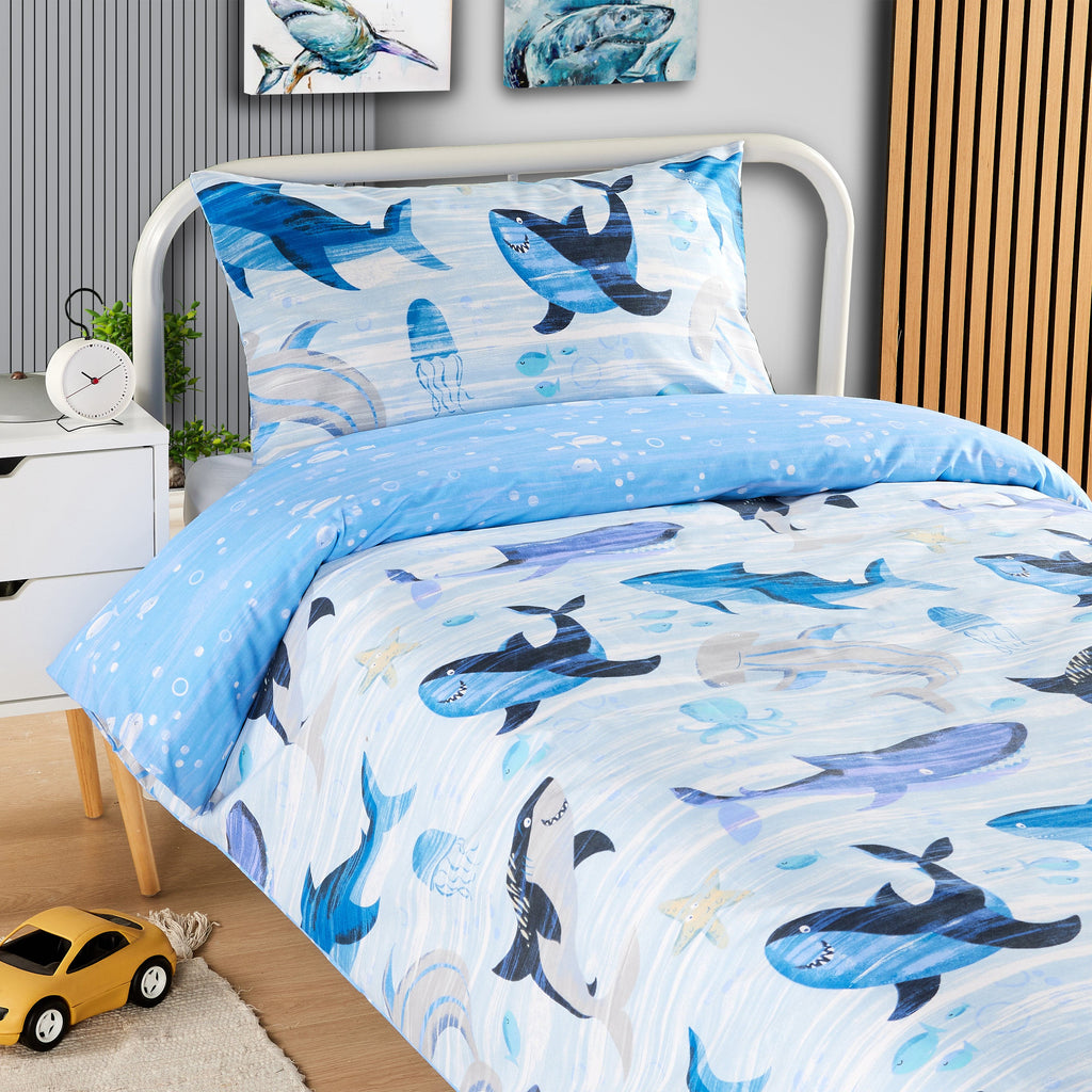 OLIVIA ROCCO Duvet Cover Set For Kids For Boys And Girls Sharks And Whales Reversible