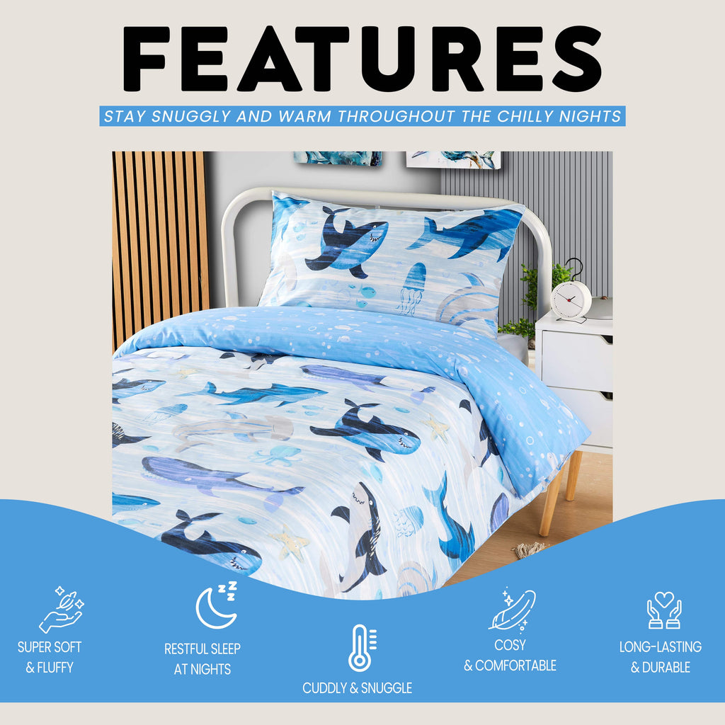 OLIVIA ROCCO Duvet Cover Set For Kids For Boys And Girls Sharks And Whales Reversible