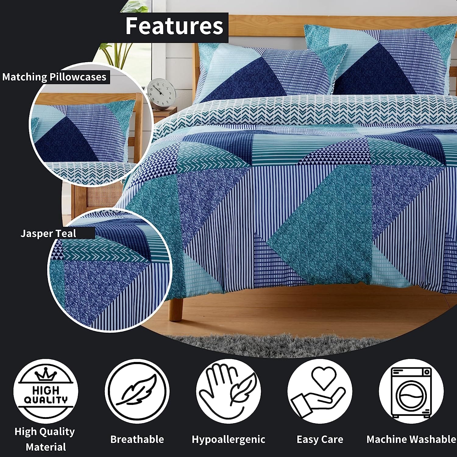 OLIVIA ROCCO Jasper Teal Printed Duvet Cover Set Easy Care With Button Closure for a Hotel-Style Bedroom Refresh