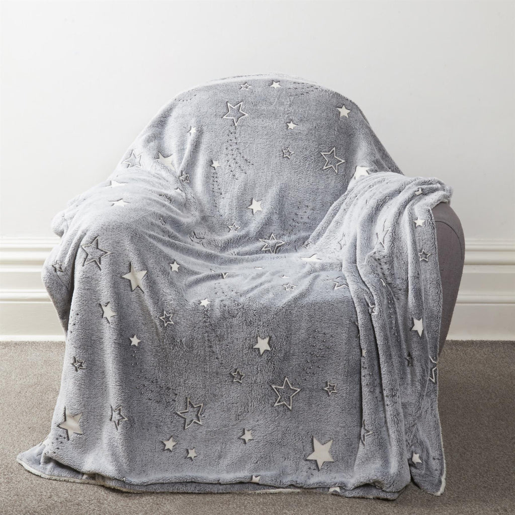 OLIVIA ROCCO Magical Stars Glow In The Dark Teddy Fleece Kids Duvet Set Ultra Soft
