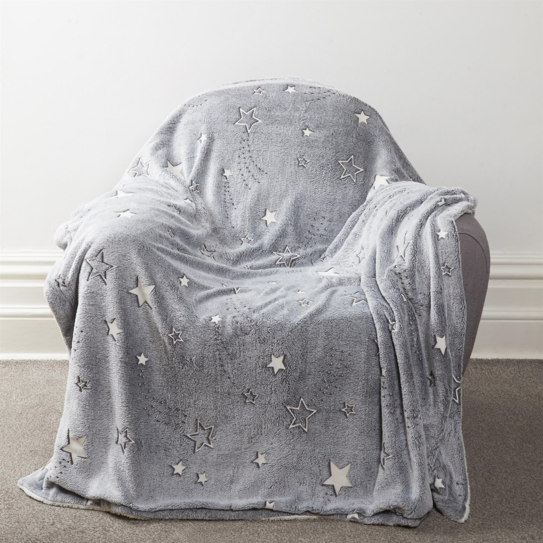 OLIVIA ROCCO Magical Stars Glow In The Dark Teddy Fleece Kids Duvet Set Ultra Soft