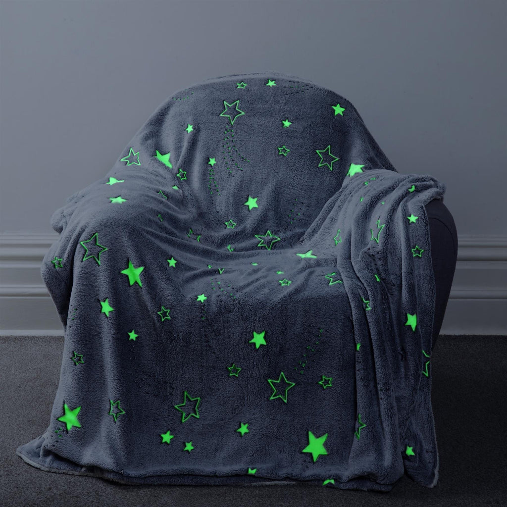 OLIVIA ROCCO Magical Stars Glow In The Dark Teddy Fleece Kids Duvet Set Ultra Soft