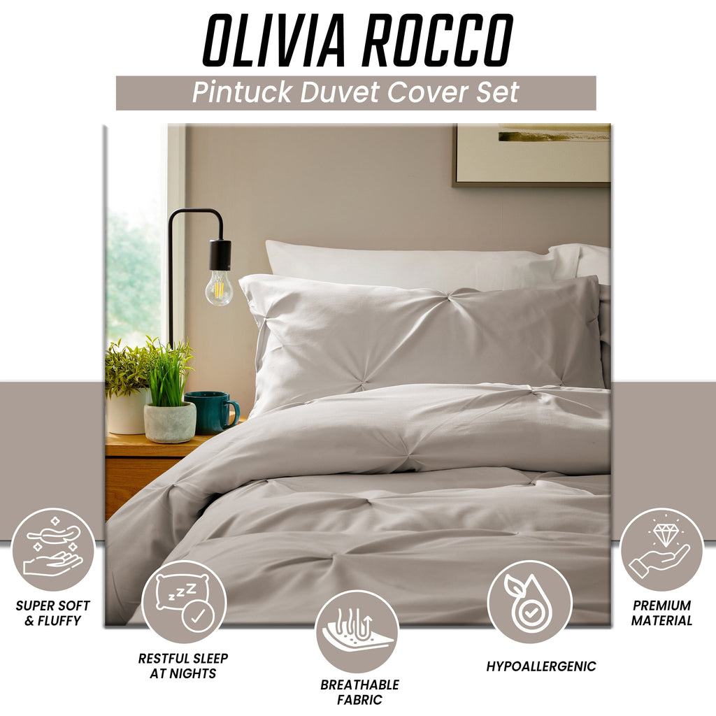 OLIVIA ROCCO Pintuck Natural Microfibre Duvet Cover Set With Pillowcases Easy Care