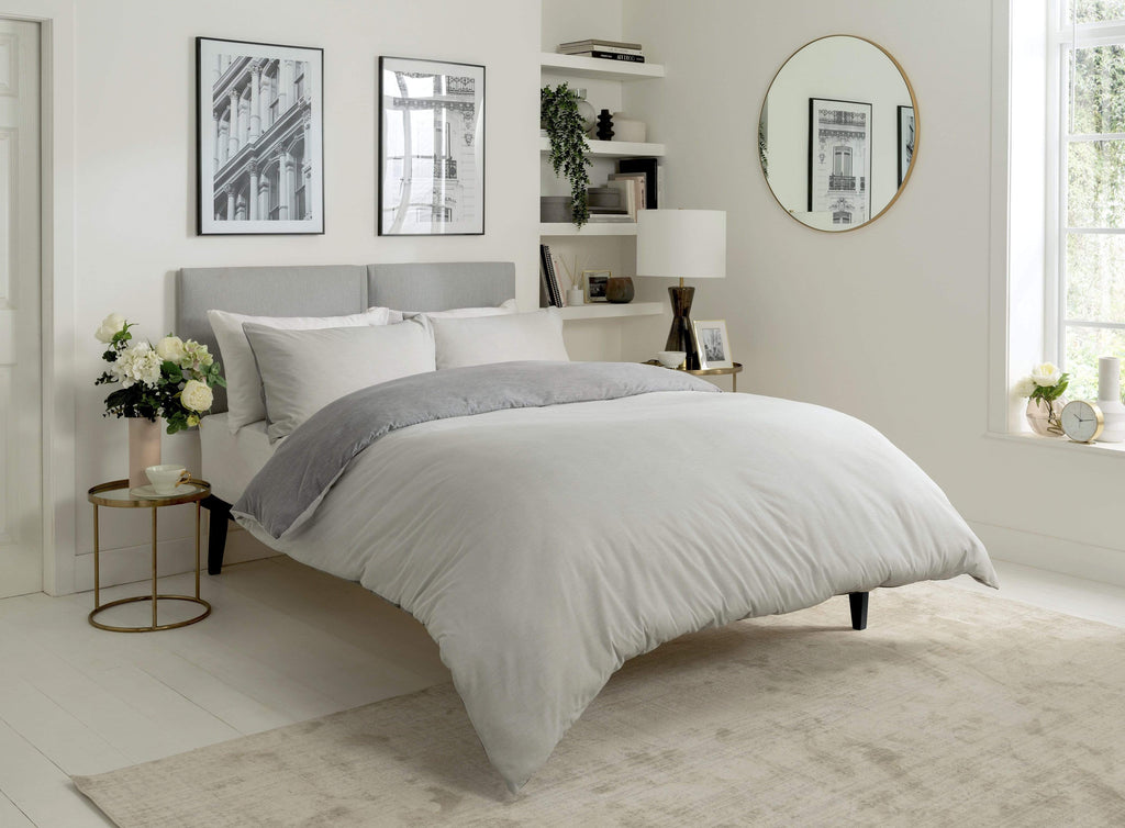 OLIVIA ROCCO Chambray Reversible Duvet Set Cotton Rich Bedding In Grey And Pink Sizes