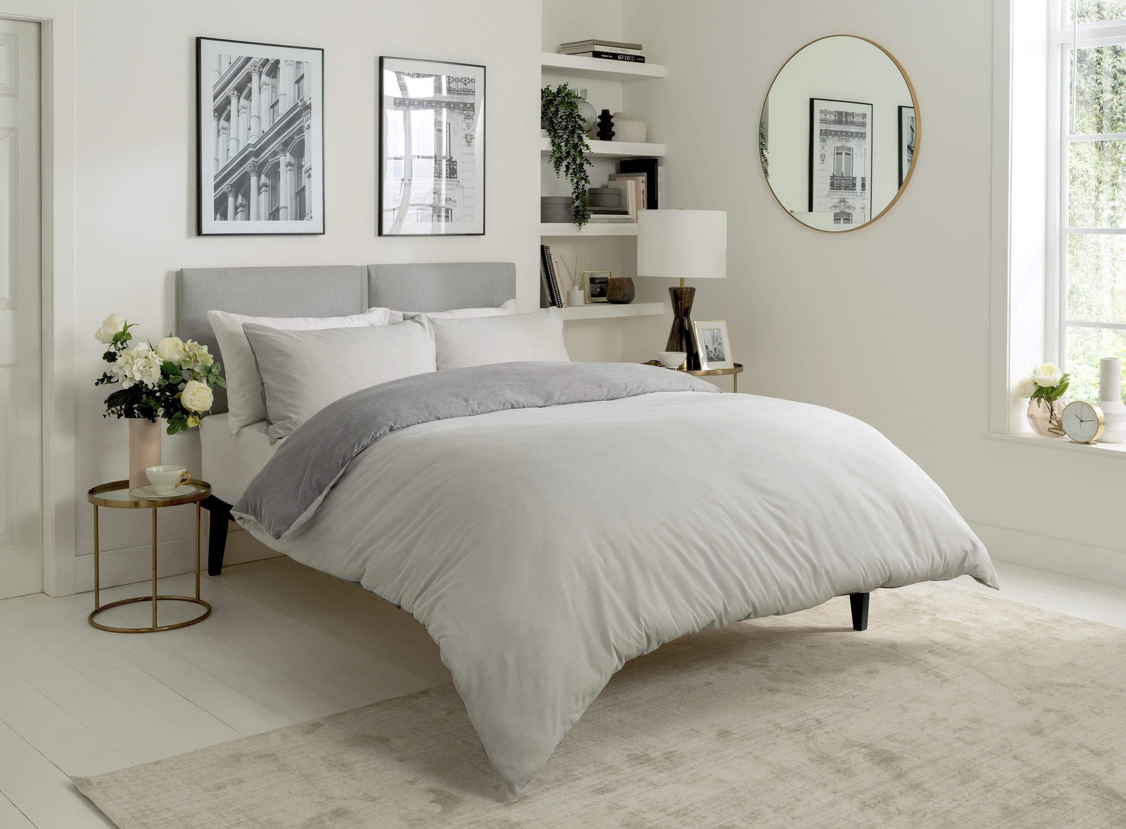 OLIVIA ROCCO Chambray Reversible Duvet Set Cotton Rich Bedding In Grey And Pink Sizes
