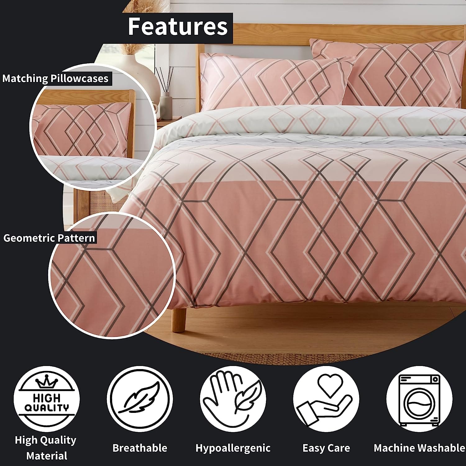 OLIVIA ROCCO Havanna Geo Reversible Luxury Cotton Blend Duvet Cover Set With Pillowcases