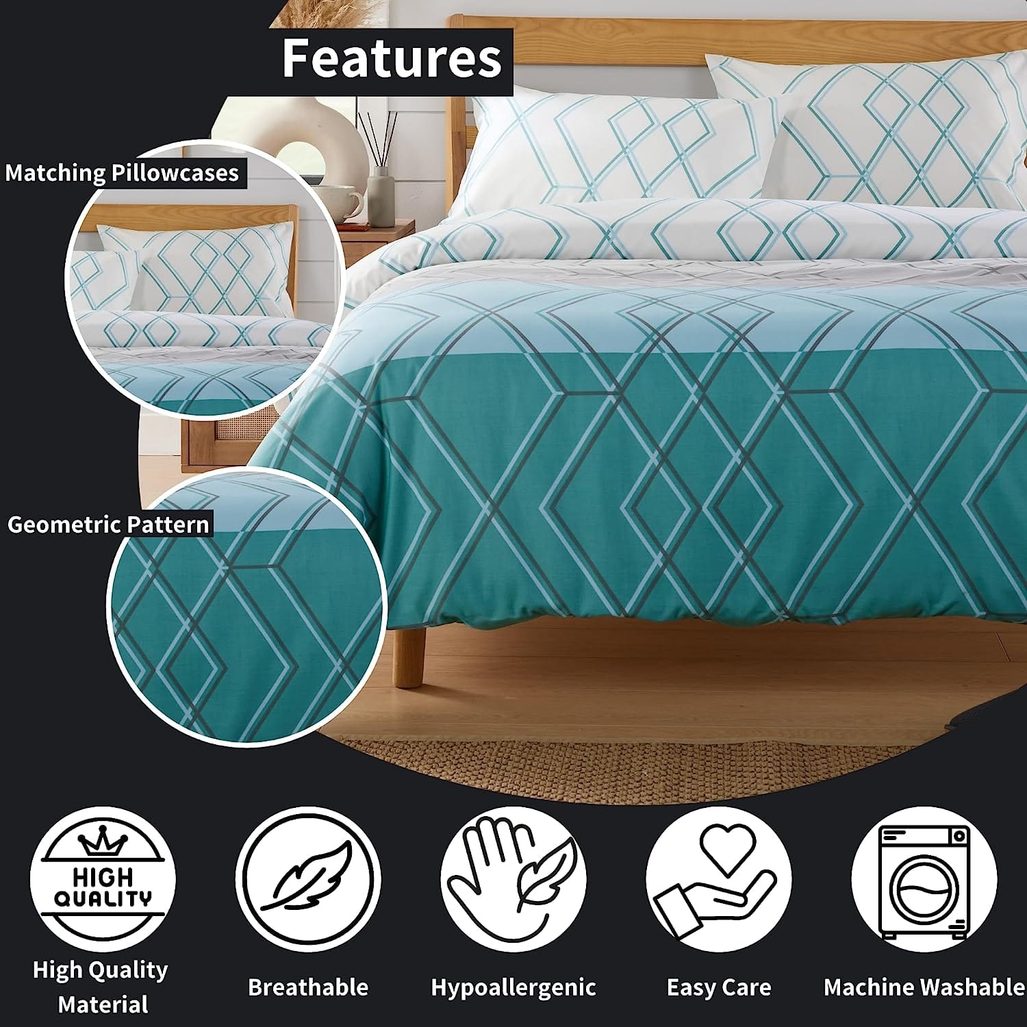 OLIVIA ROCCO Havanna Geo Reversible Luxury Cotton Blend Duvet Cover Set With Pillowcases