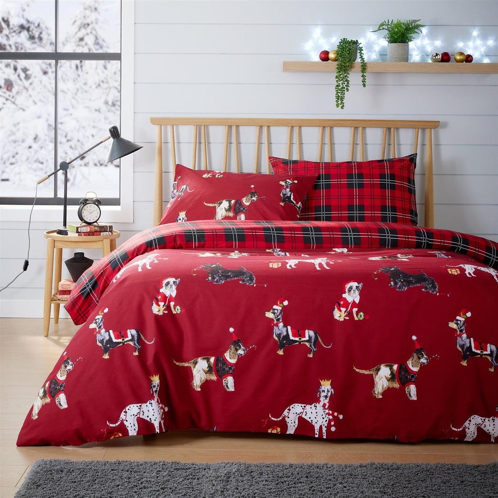 OLIVIA ROCCO Reversible Christmas Dogs Pattern Duvet Cover Set Cotton Rich OEKO TEX