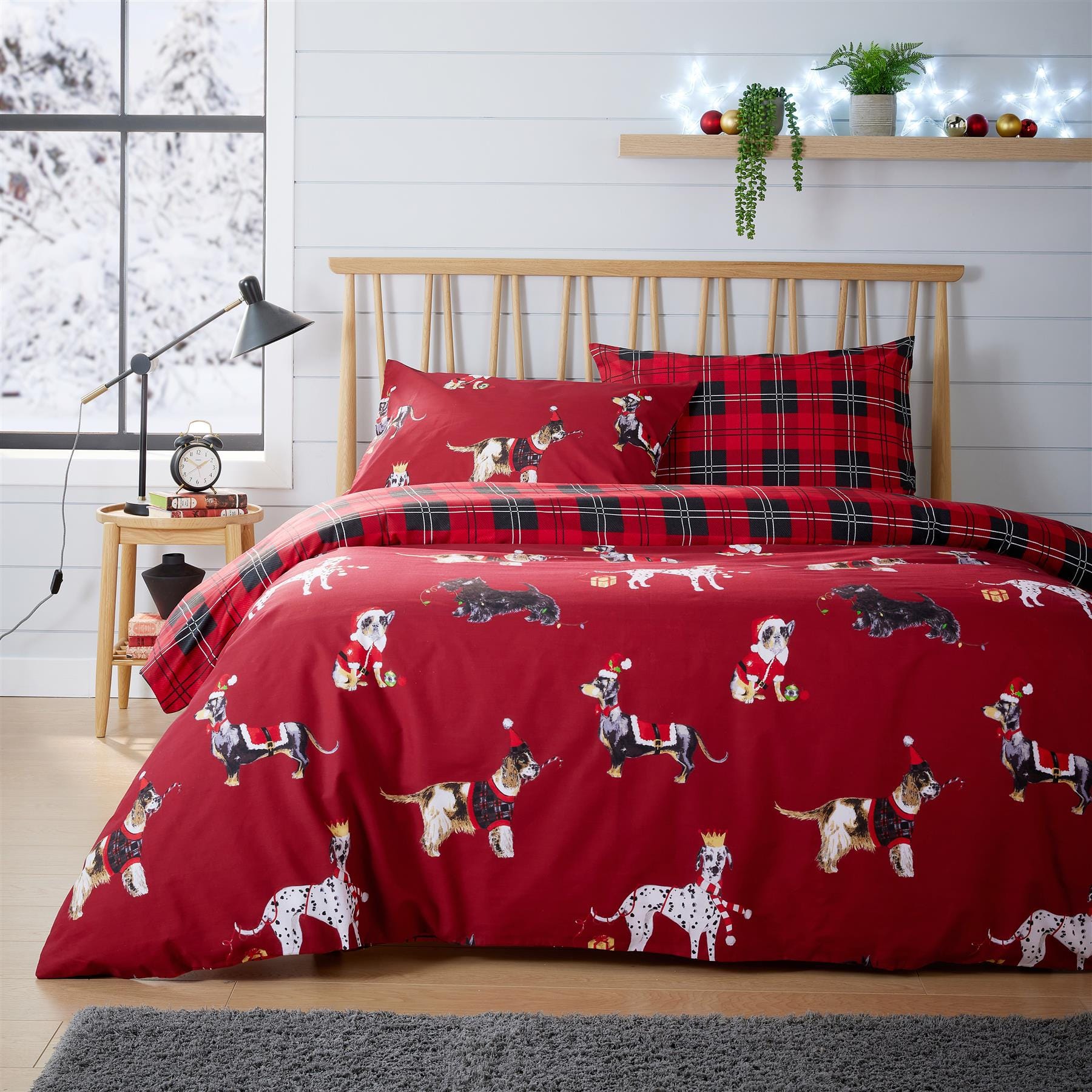OLIVIA ROCCO Reversible Christmas Dogs Pattern Duvet Cover Set Cotton Rich OEKO TEX