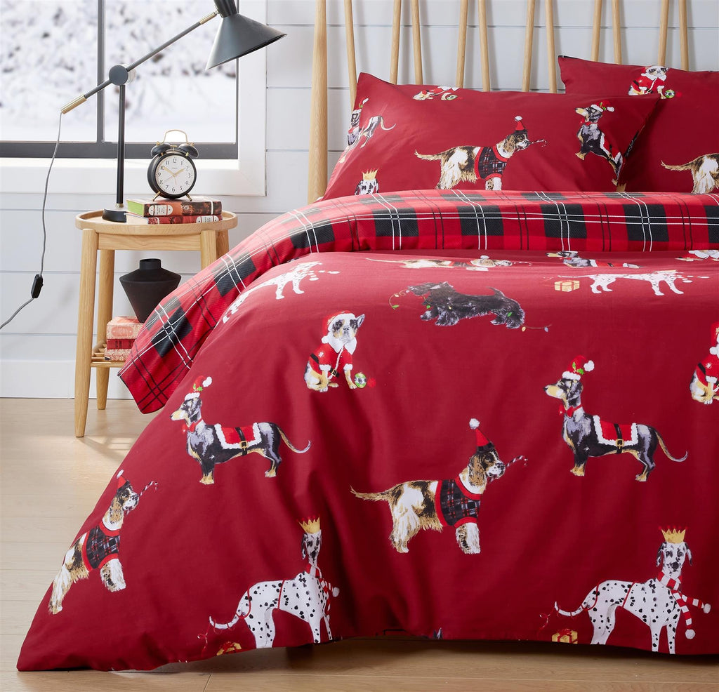 OLIVIA ROCCO Reversible Christmas Dogs Pattern Duvet Cover Set Cotton Rich OEKO TEX