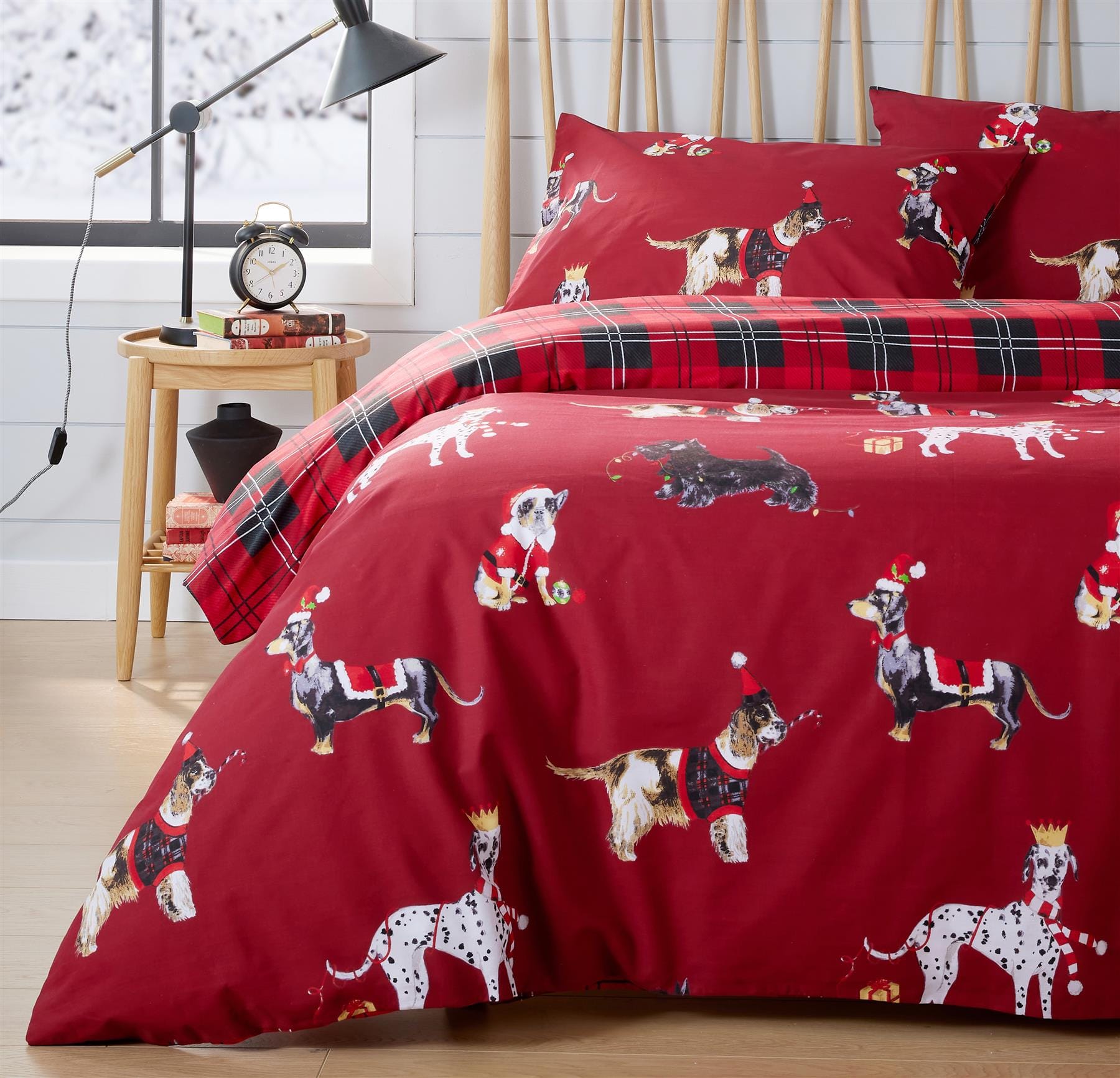 OLIVIA ROCCO Reversible Christmas Dogs Pattern Duvet Cover Set Cotton Rich OEKO TEX
