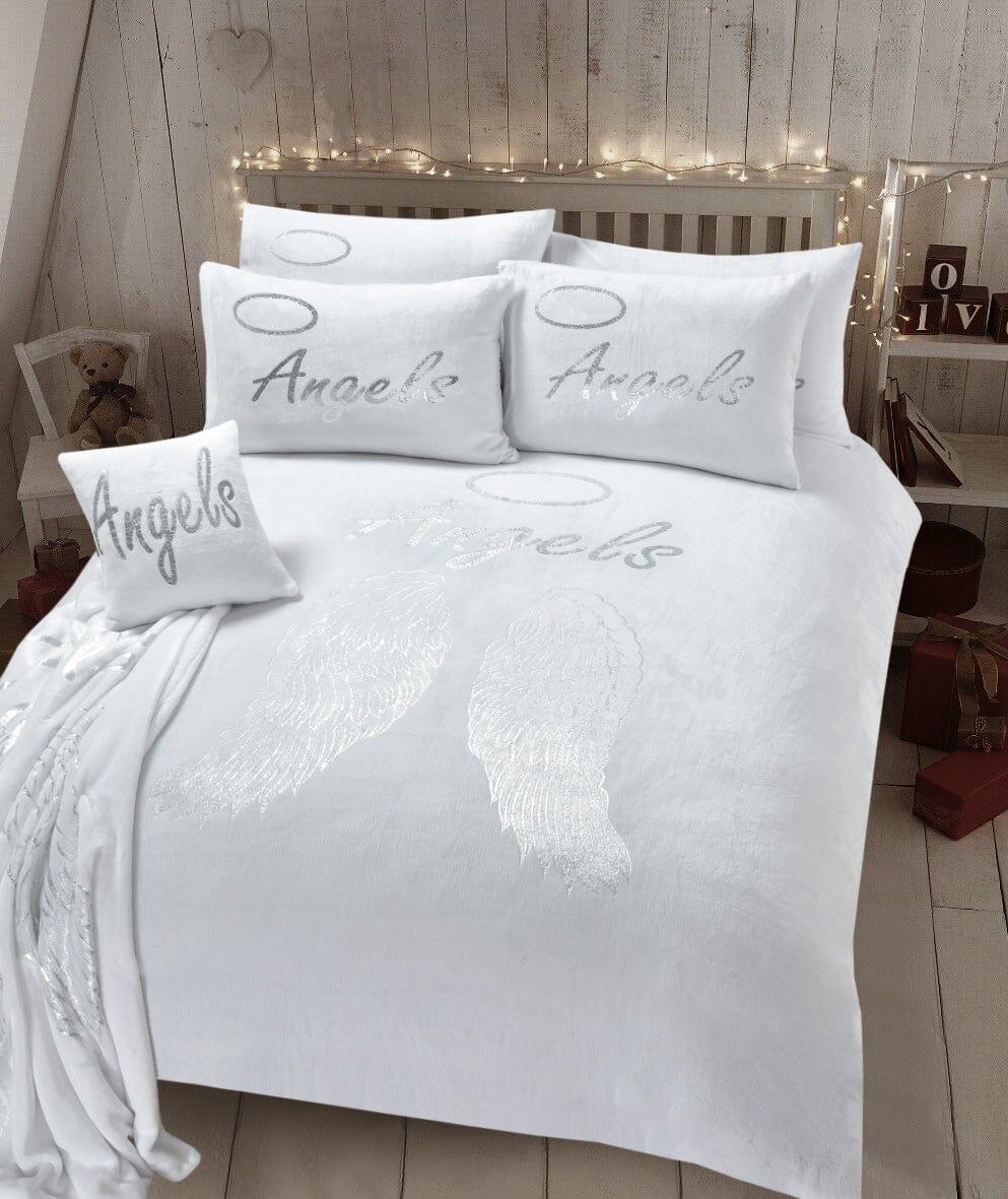 OLIVIA ROCCO Angel Wings Teddy Fleece Duvet Set Pink White Grey Super Soft Faux Fur