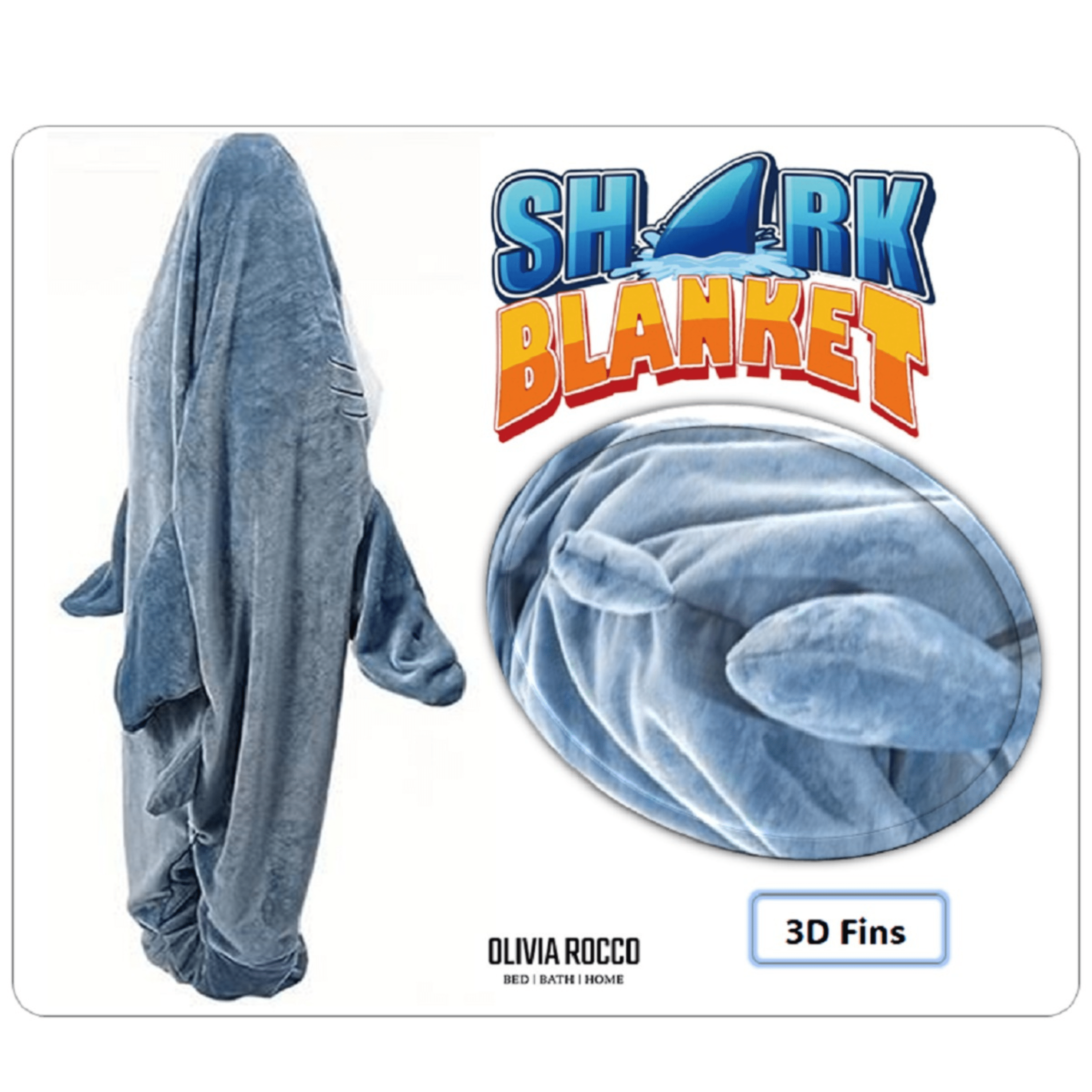 OLIVIA ROCCO Wearable Shark Blanket Sleeping Bag For Adults Super Soft Flannel Onesie