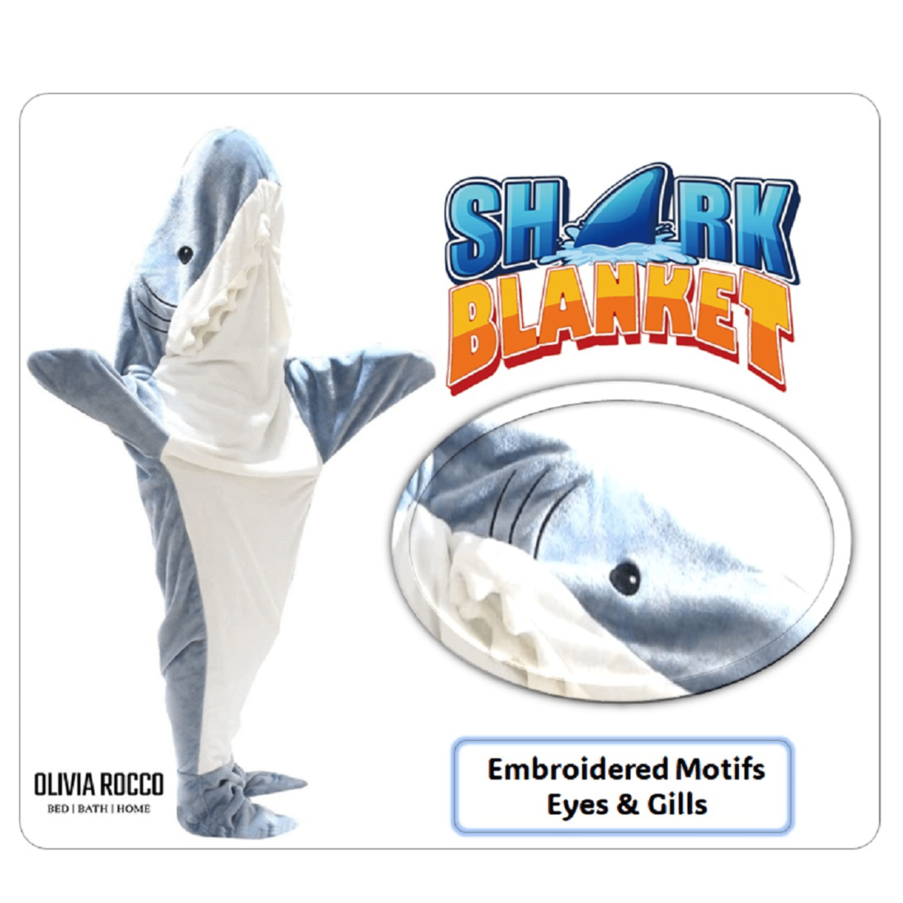OLIVIA ROCCO Wearable Shark Blanket Sleeping Bag For Adults Super Soft Flannel Onesie