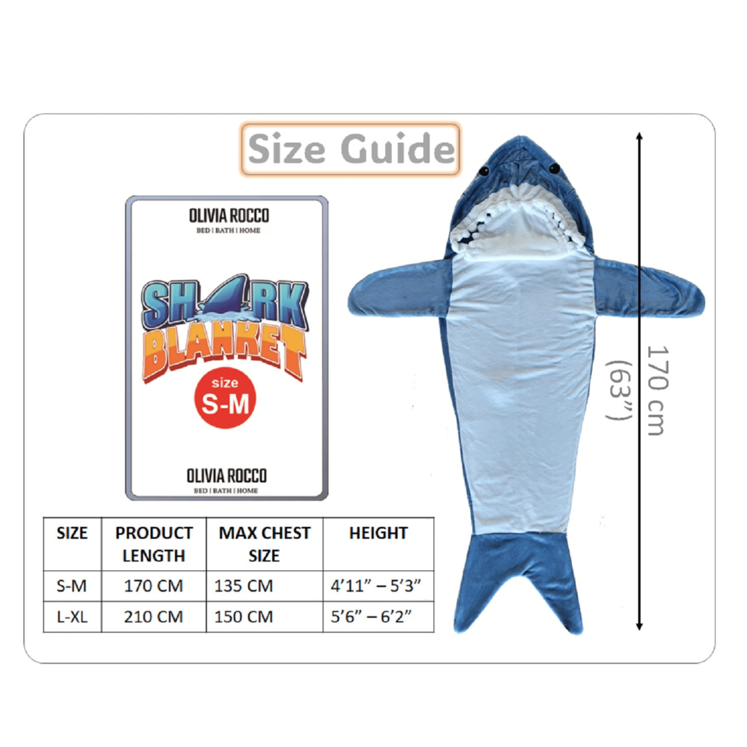 OLIVIA ROCCO Wearable Shark Blanket Sleeping Bag For Adults Super Soft Flannel Onesie