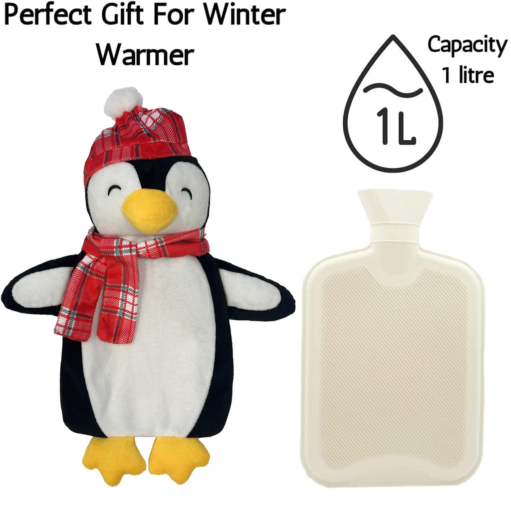 OLIVIA ROCCO Festive Penguin Christmas Hot Water Bottle 1L Natural Rubber With Cover UK
