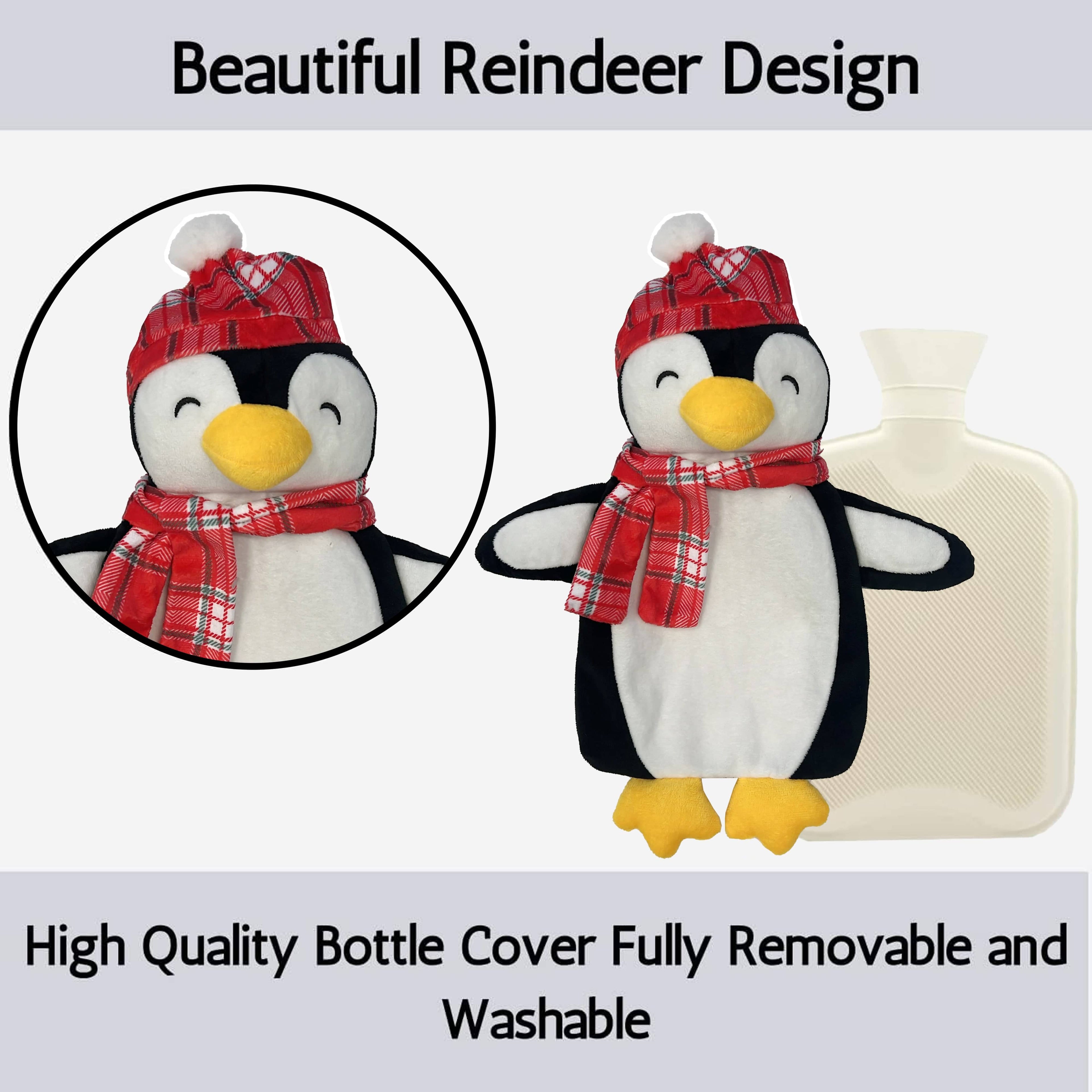 OLIVIA ROCCO Festive Penguin Christmas Hot Water Bottle 1L Natural Rubber With Cover UK