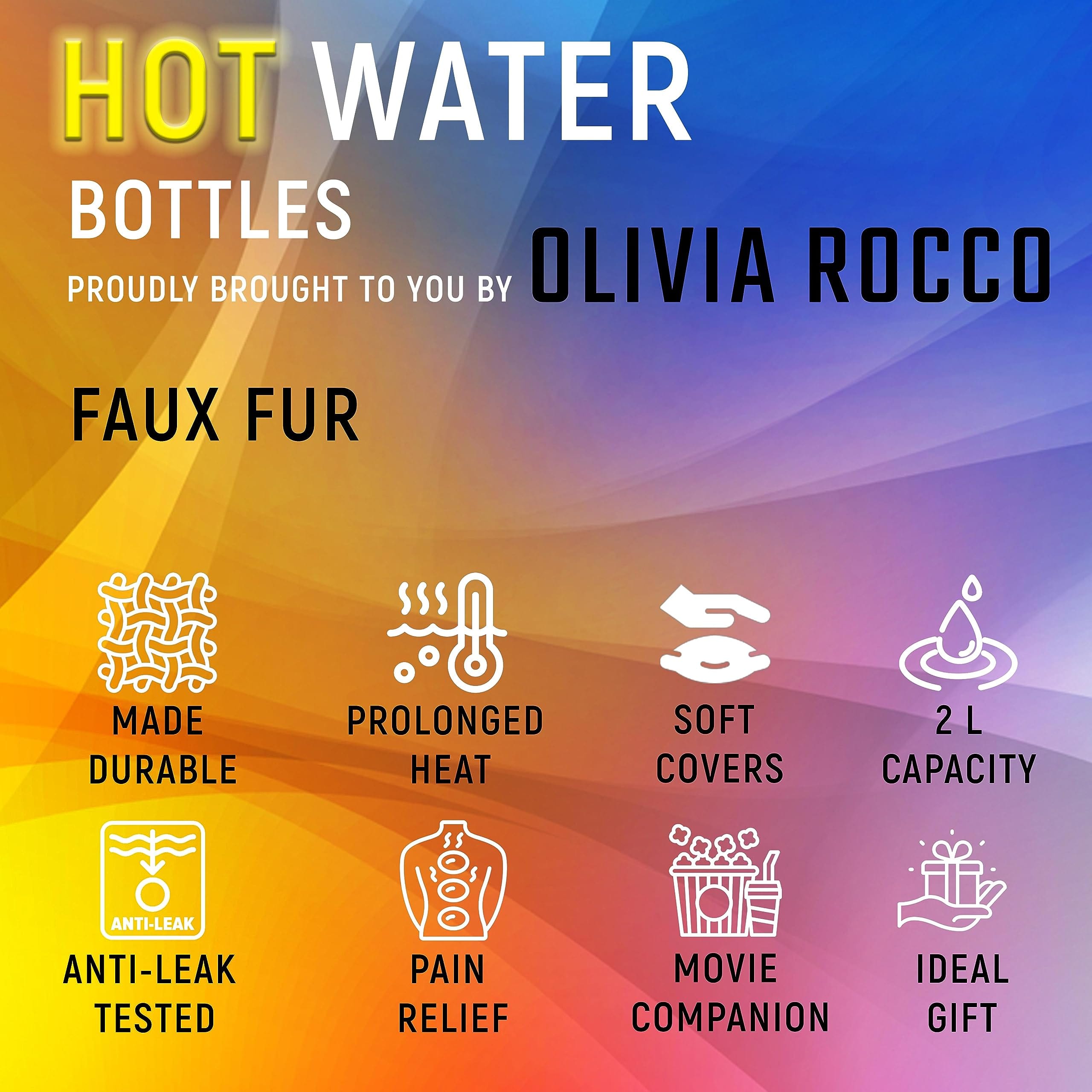 OLIVIA ROCCO Faux Fur Covered 2 Litre Luxury Hot Water Bottle Thermotherapy Natural Hotel-Quality Everyday Comfort