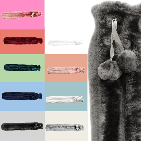 OLIVIA ROCCO Extra Long 2L Hot Water Bottle With Plush Faux Fur Cover Natural Rubber UK