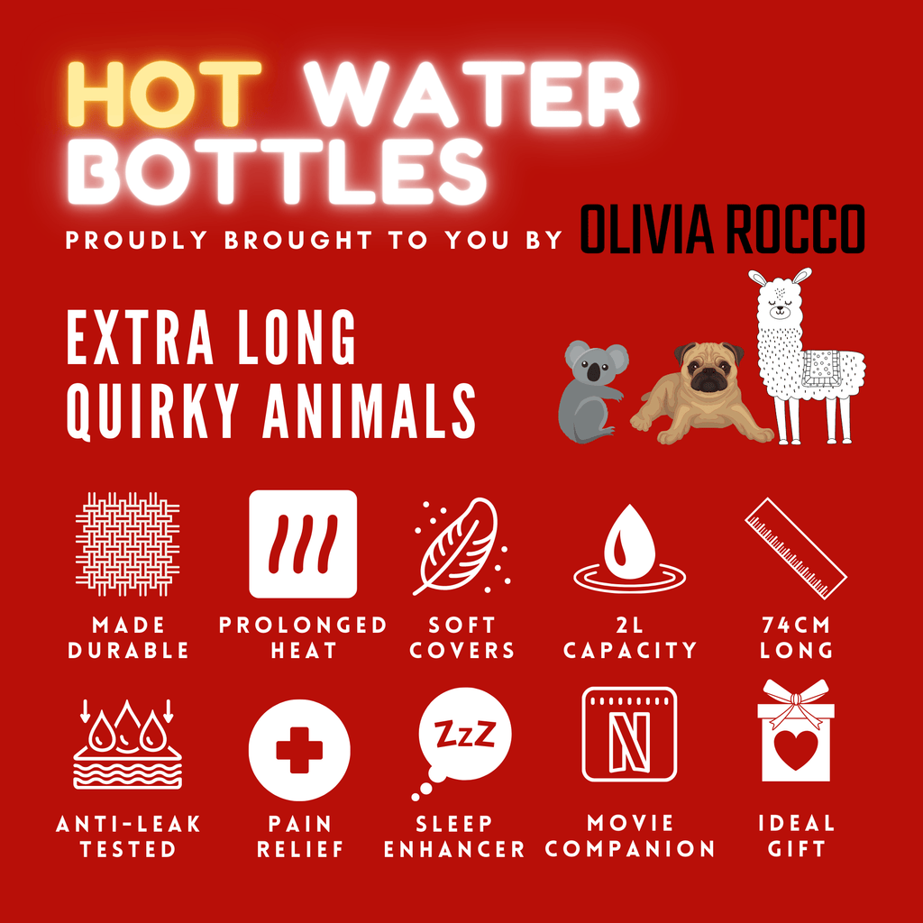 OLIVIA ROCCO Extra Long 2L Hot Water Bottle With Plush Faux Fur Cover Durable Natural Easy-Care Hotel-Quality Textile