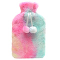 OLIVIA ROCCO Rainbow Tie Dye Faux Fur Hot Water Bottle 2L With Pom Poms Teddy Plush Cover