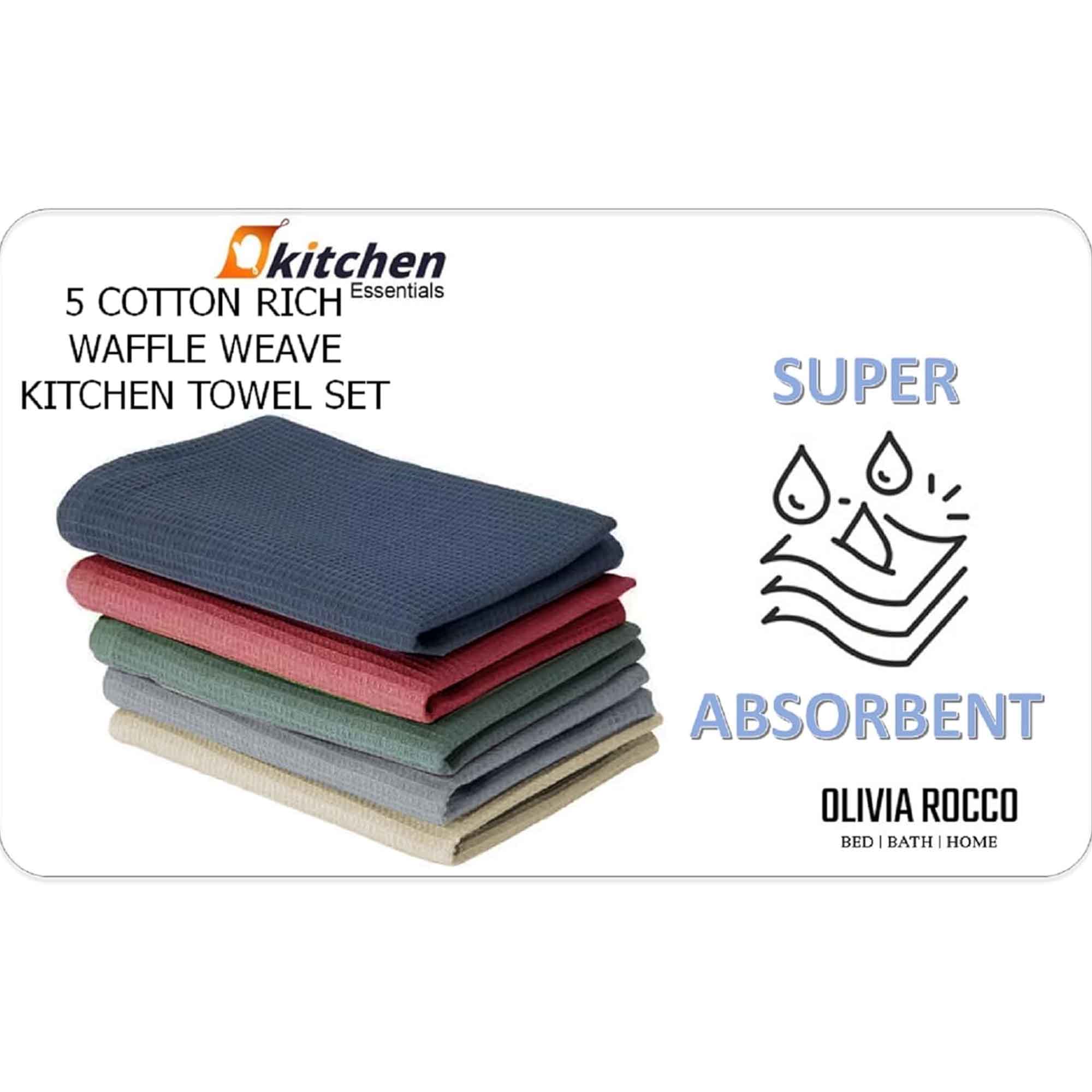 OLIVIA ROCCO 20 Pack Tea Towel Set Waffle Weave 100% Cotton Absorbent Durable Kitchen