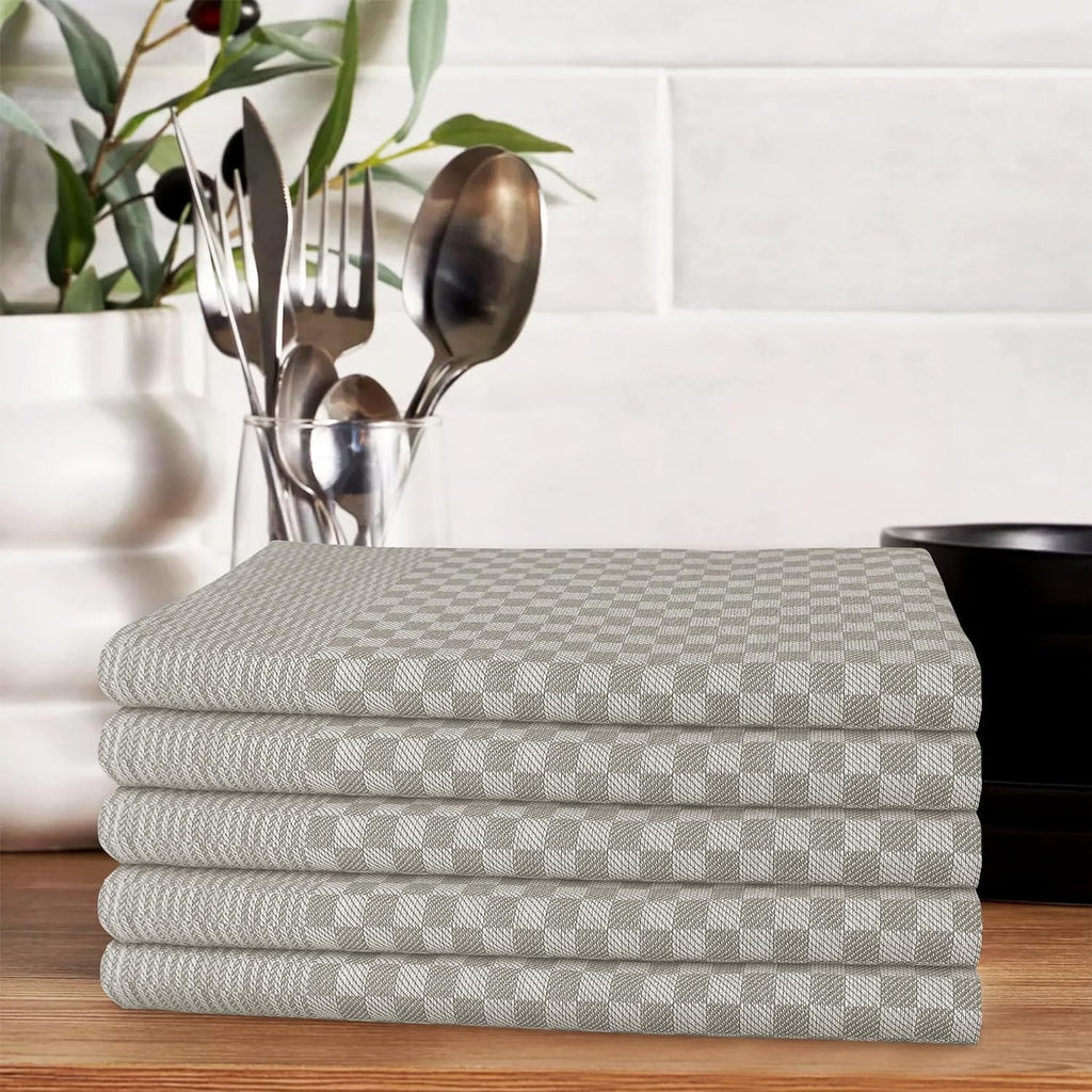 OLIVIA ROCCO Pack Of 5 Large 100% Cotton Tea Towels Quick Dry Check Pattern Dish Cloths